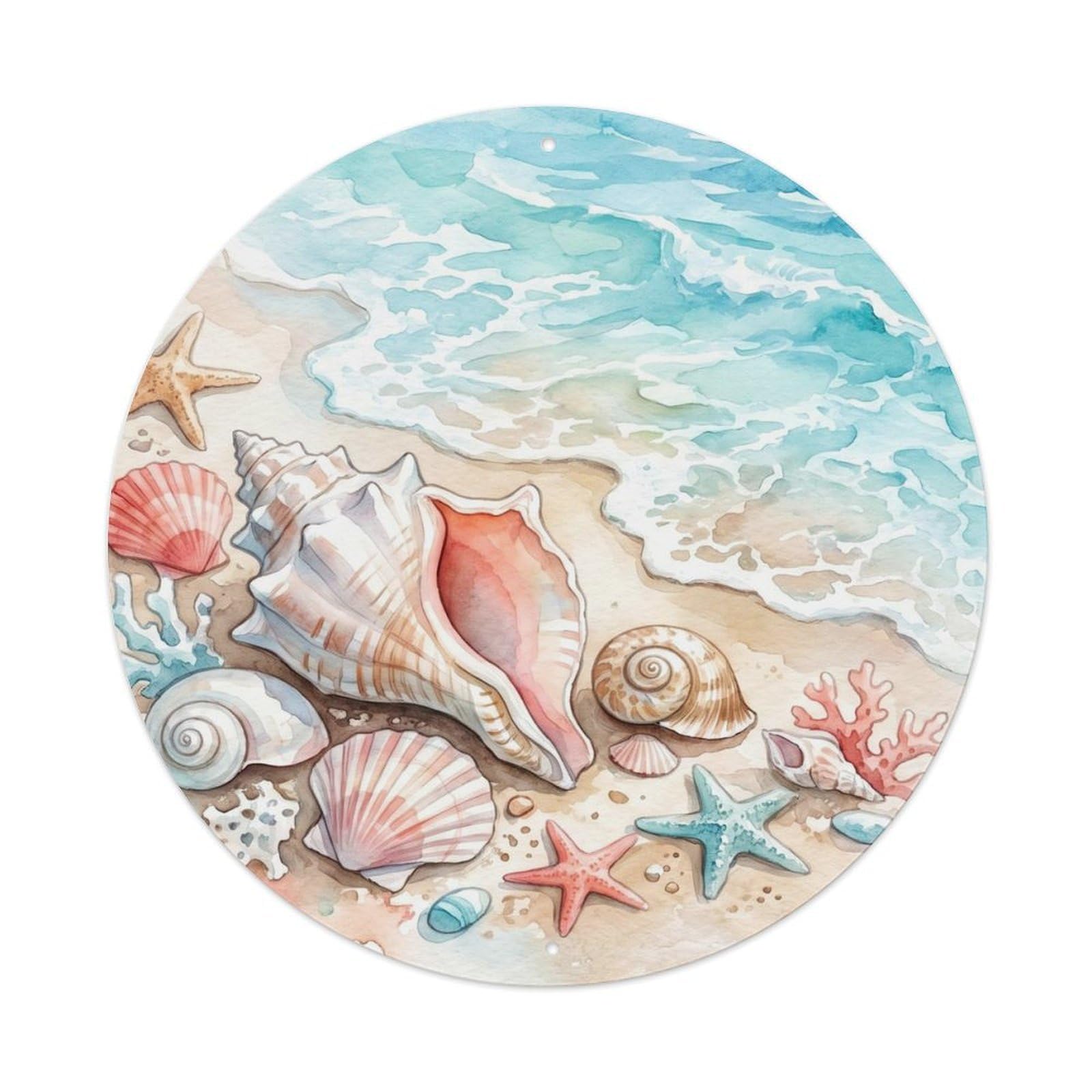 Olyhtr 8X8inch Classic Style Borabora Polynesian Conch Shell Watercolor Culture Metal Tin Sign