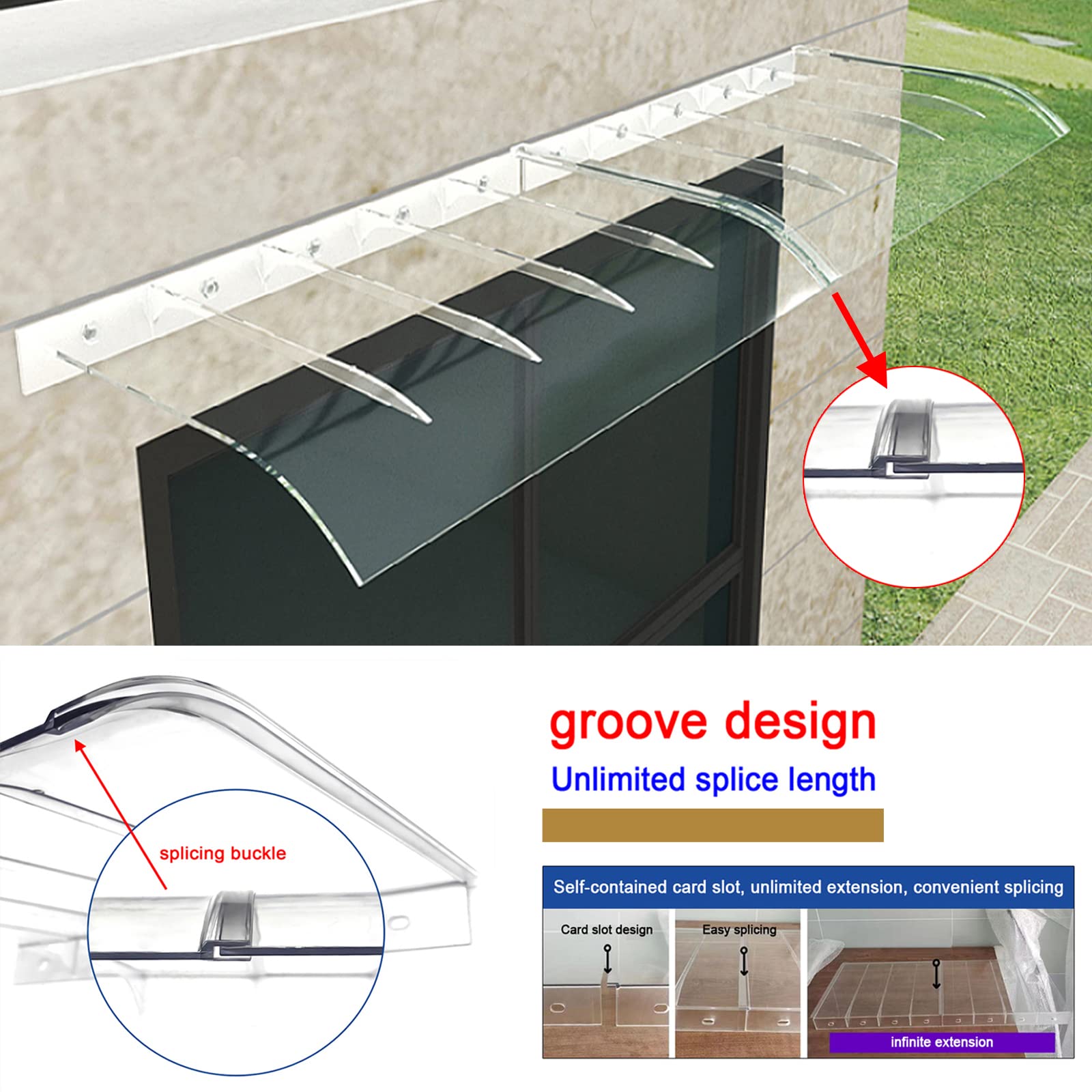 Auvent de Porte d'entrée, auvent extérieur incurvé pour fenêtre et Porte, abri Anti-Pluie, auvent de Jardin extérieur, auvent de terrasse et de Porche, Couverture de Toit, auvent Transparent