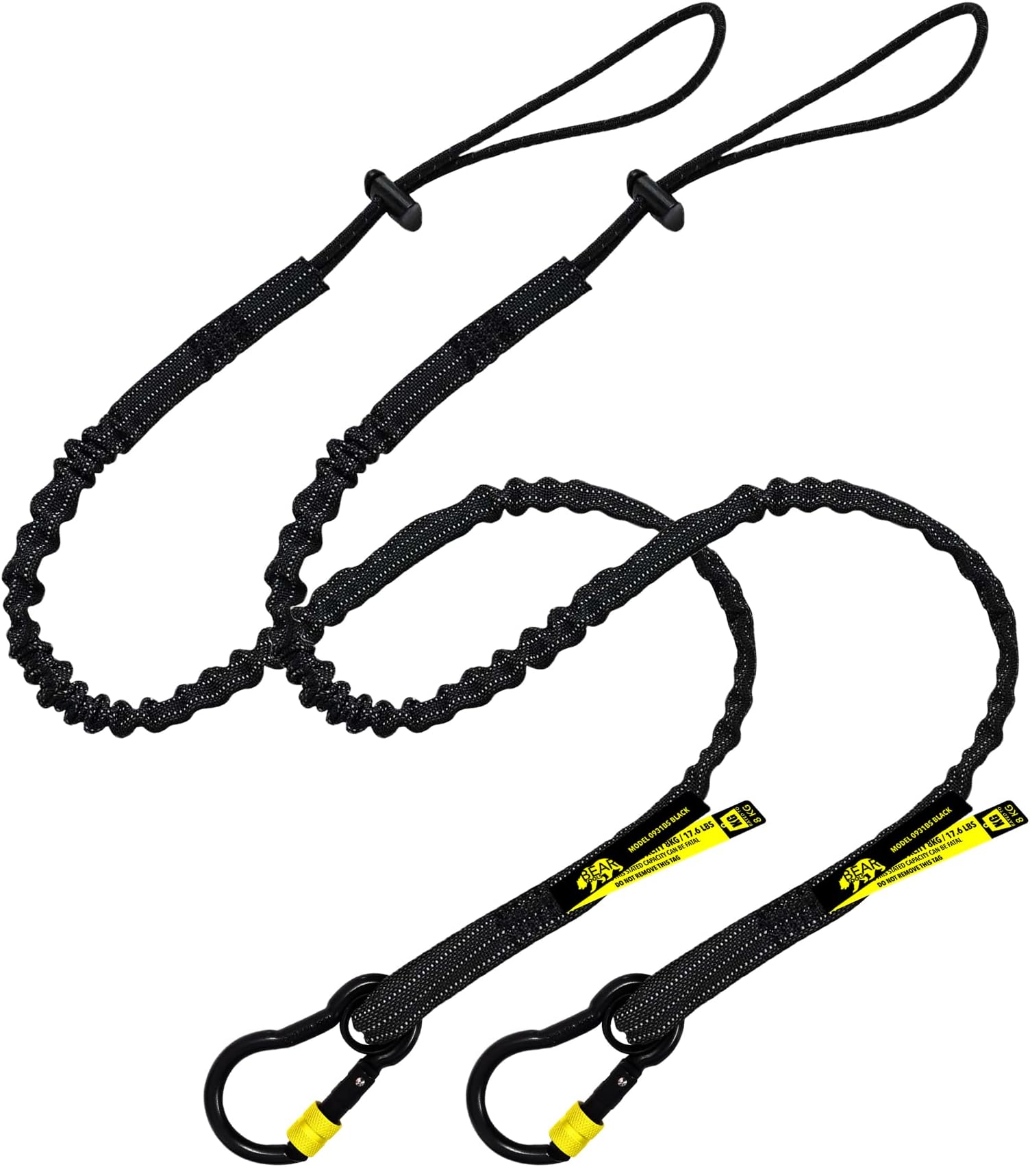 BearTOOLS New Black Safety Lanyard Tether With Captive Eye Screw Lock Carabiner Aluminium, Universal Adjustable Loop End, Stop the Drops Weight Limit 8KG / 17.6lb Fall Restraint, 2 Pack 0932S (2)