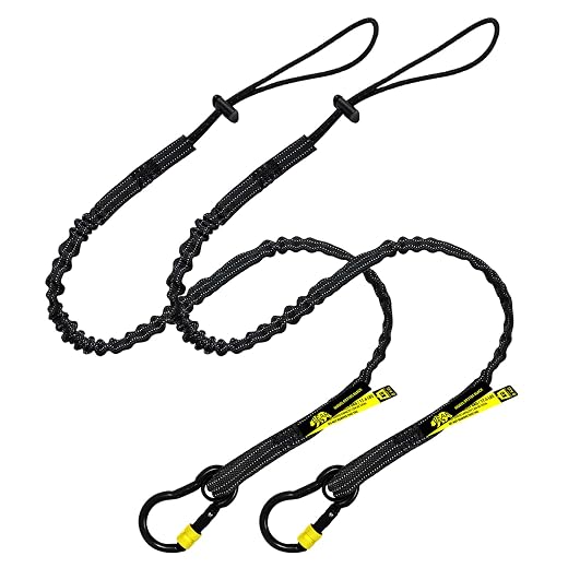 BearTOOLS New Black Screw Lock Safety Lanyard 3 Foot Tough Tether, Captive Eye Carabiner, Adjustable Loop End, Ultra-Durable, Premium Quality Materials for Scaffold Construction 2 Pack (0932S)
