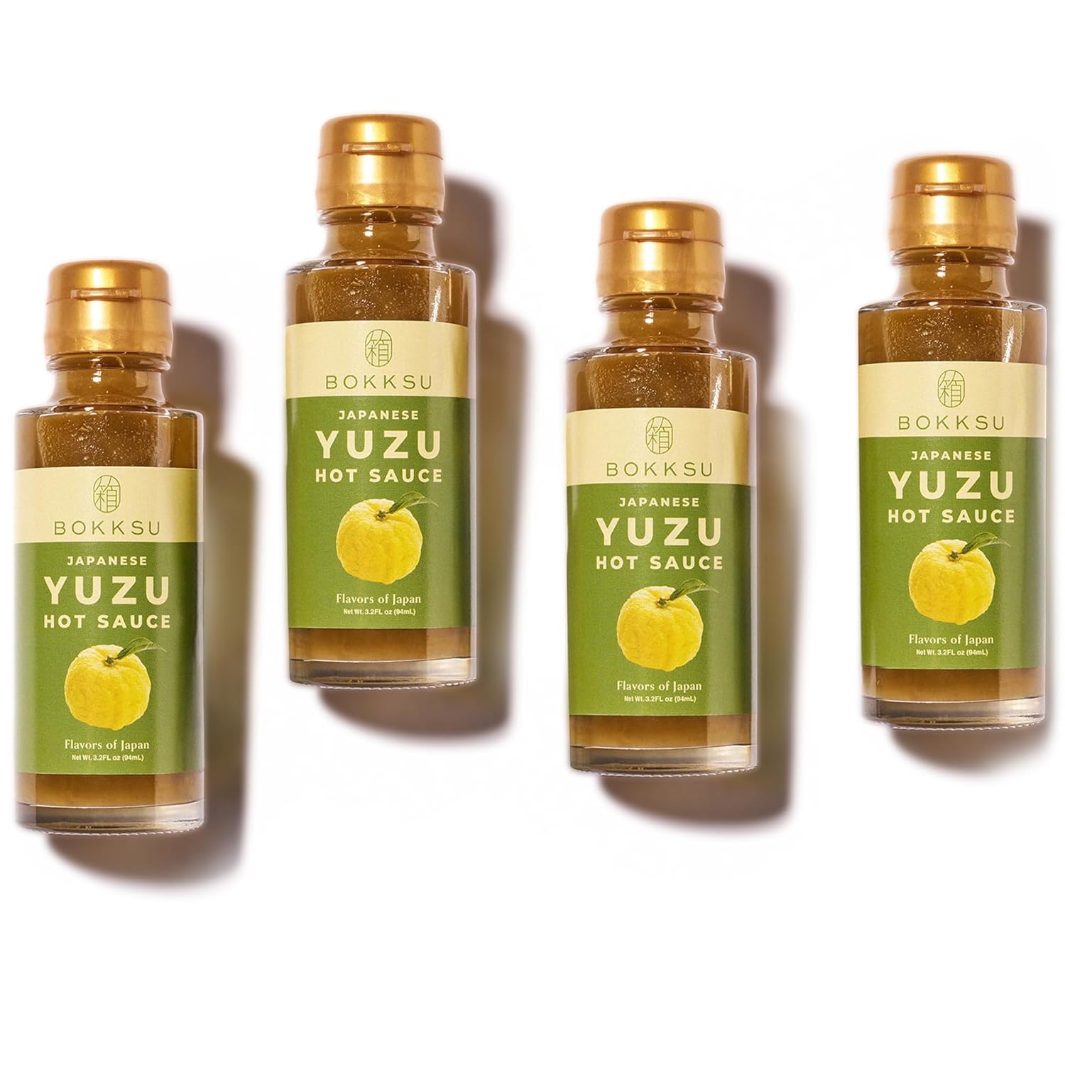 Bokksu Yuzu Hot Sauce (4-Pack) - Unique Spicy and Tangy Flavor, Authentic Japanese Yuzu Kosho Sauce - Versatile Condiment for Cooking and Seasoning
