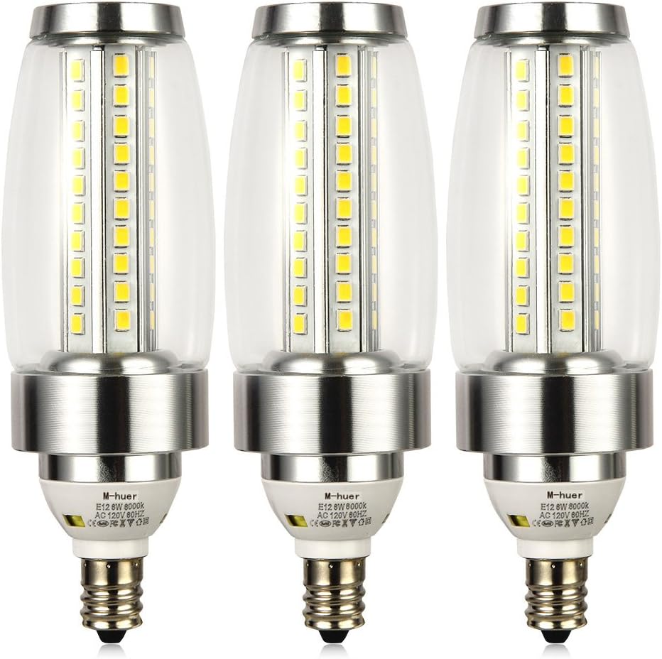 WYBAN E12 LED Bulb Candlestick LED Light Bulb, 6W Super Bright Daylight White LED 6000K 60W Equivalent LED Chandelier Light Bulb, AC 120V 60 HZ, Energy-Saving (Pack of 3) (Silver)