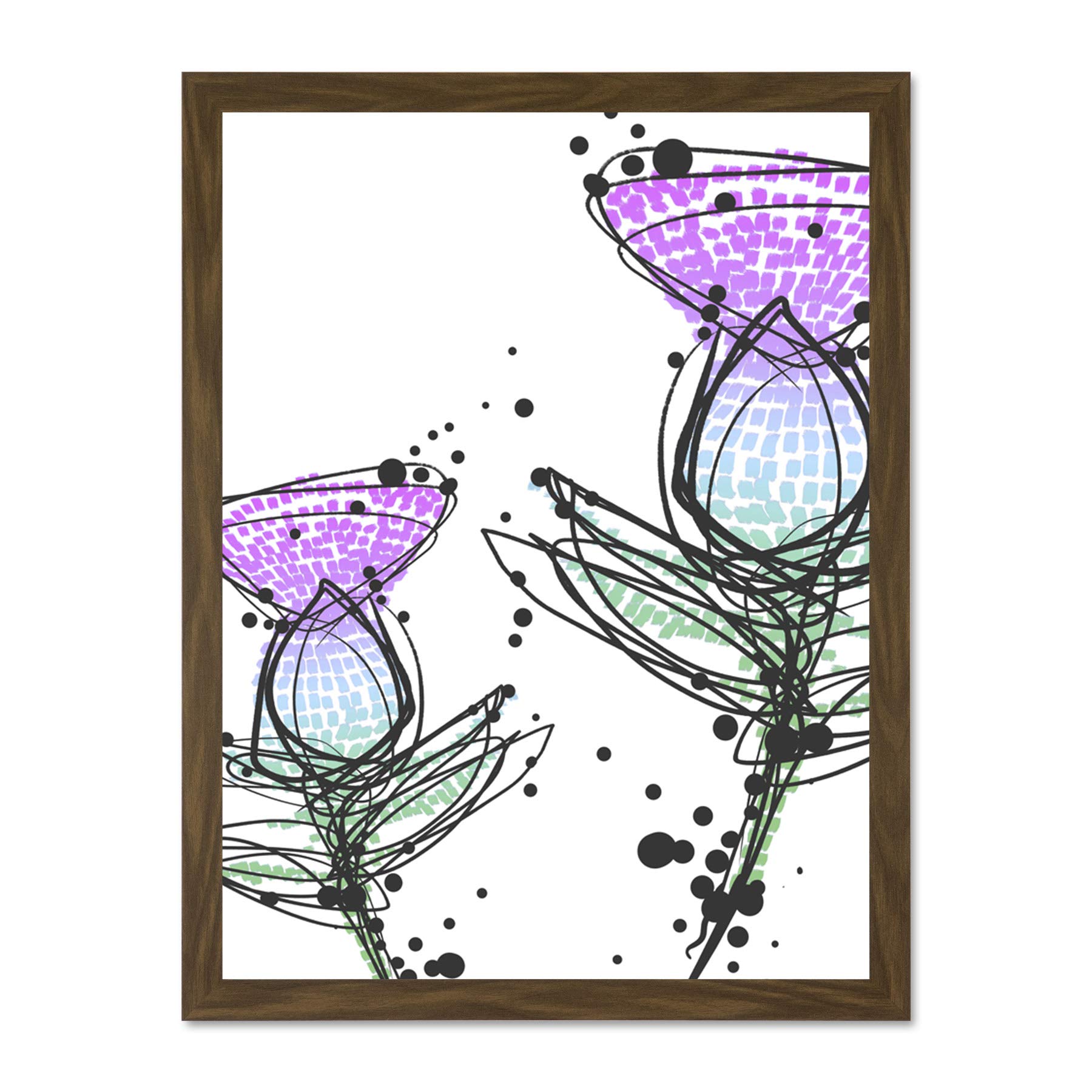 Scottish Thistle Ink Drip Wall Art Print - Large Framed Scotland Floral Decor - Artery8 - W18" x H24"