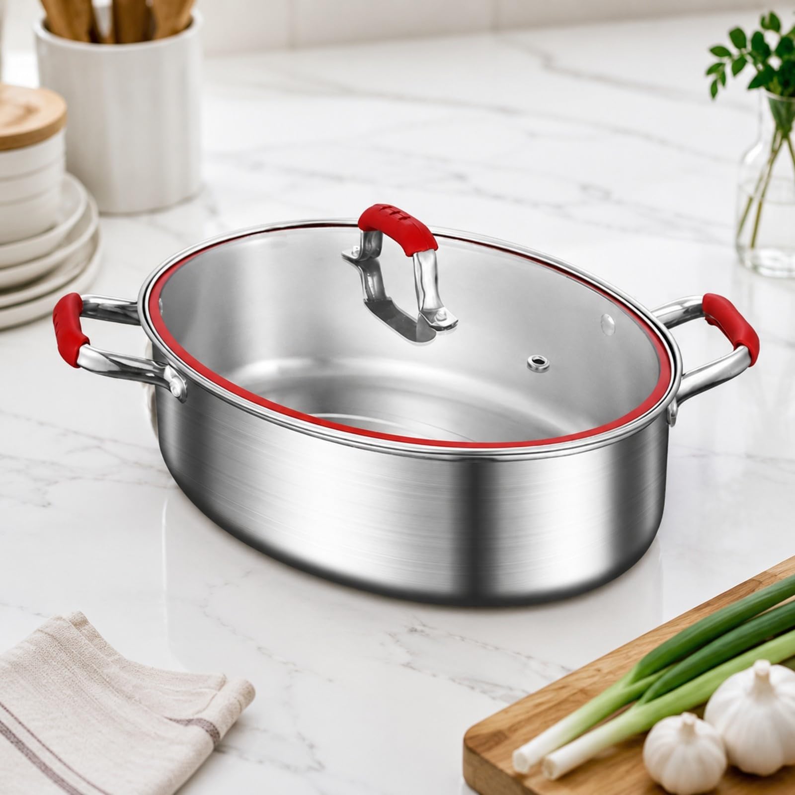 Cocina | Resistente a la Corrosión, Olla, Mango Frío Al Tacto, Olla Acero Inoxidable con Tapa Vidrio, Familias, 2, Con Placa Acero