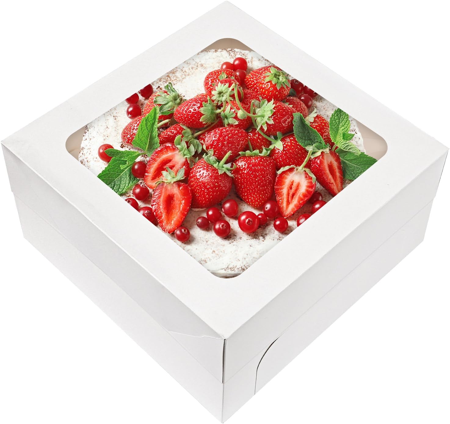 Moretoes 12 Inch White Cake Boxes 10pcs 12x12x6 Inch Tall Cake Box White Bakery Box with Window