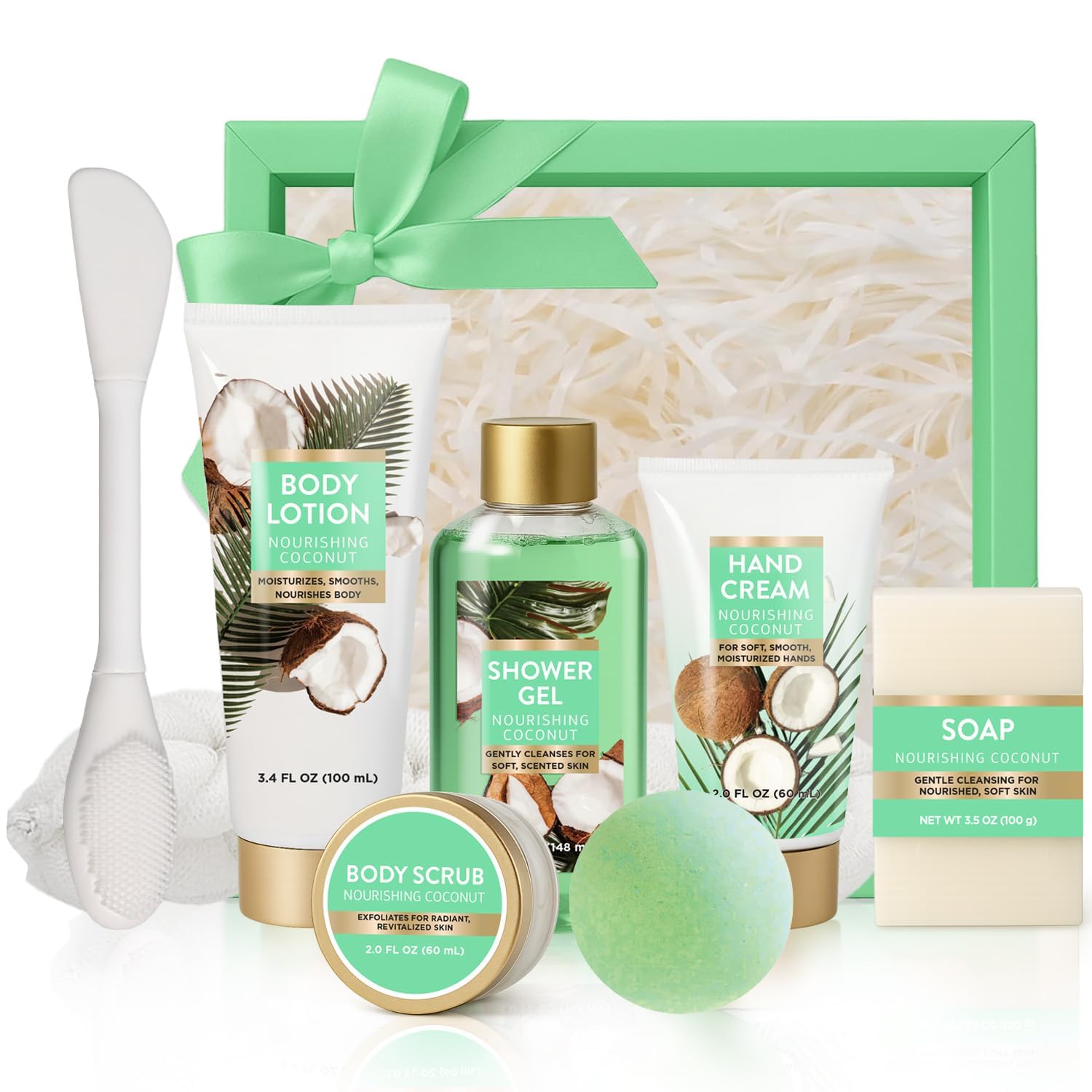 Spa Luxetique 8 sztuk luksusowych zestawów prezentowych dla kobiet, kokosowy z żelem pod prysznic, kąpielą bąbelkową, balsamem do ciała, rozpieszczającym zestaw prezentowy, prezent urodzinowy dla niej