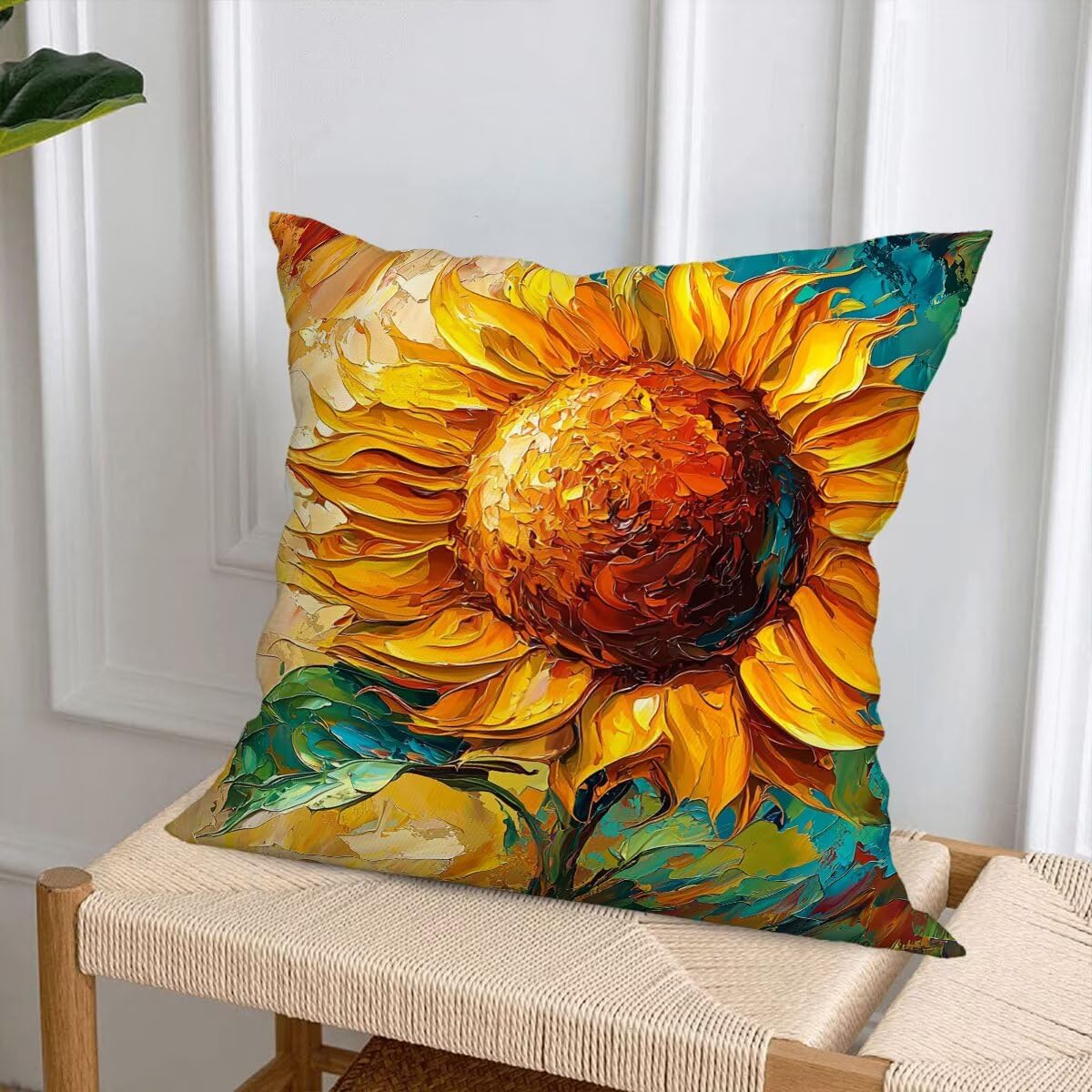 4 poszewki na poduszki na zewnątrz 80 x 80 cm, roślinne poszewki na poduszki na zewnątrz, wodoodporne, żółte, dekoracyjne, wodoodporne poszewki na poduszki, na patio, ławkę, ogród, krzesło, G-65