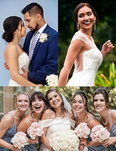 Miniatura 3 de Neareen Pearl Drop Earrings for Women Girls, 14K Gold Plated Dangle Earrings with 925S Post for Wedding