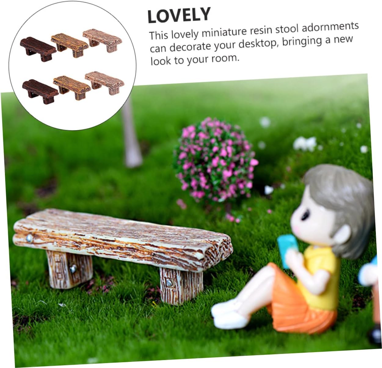 ORFOFE Mini Resin Stools Set 6Pcs for Home Decoration and Fairy Garden | Vivid Decorative Style, Desktop Display Use, Miniature Landscape Accessory, Lovely Model Set