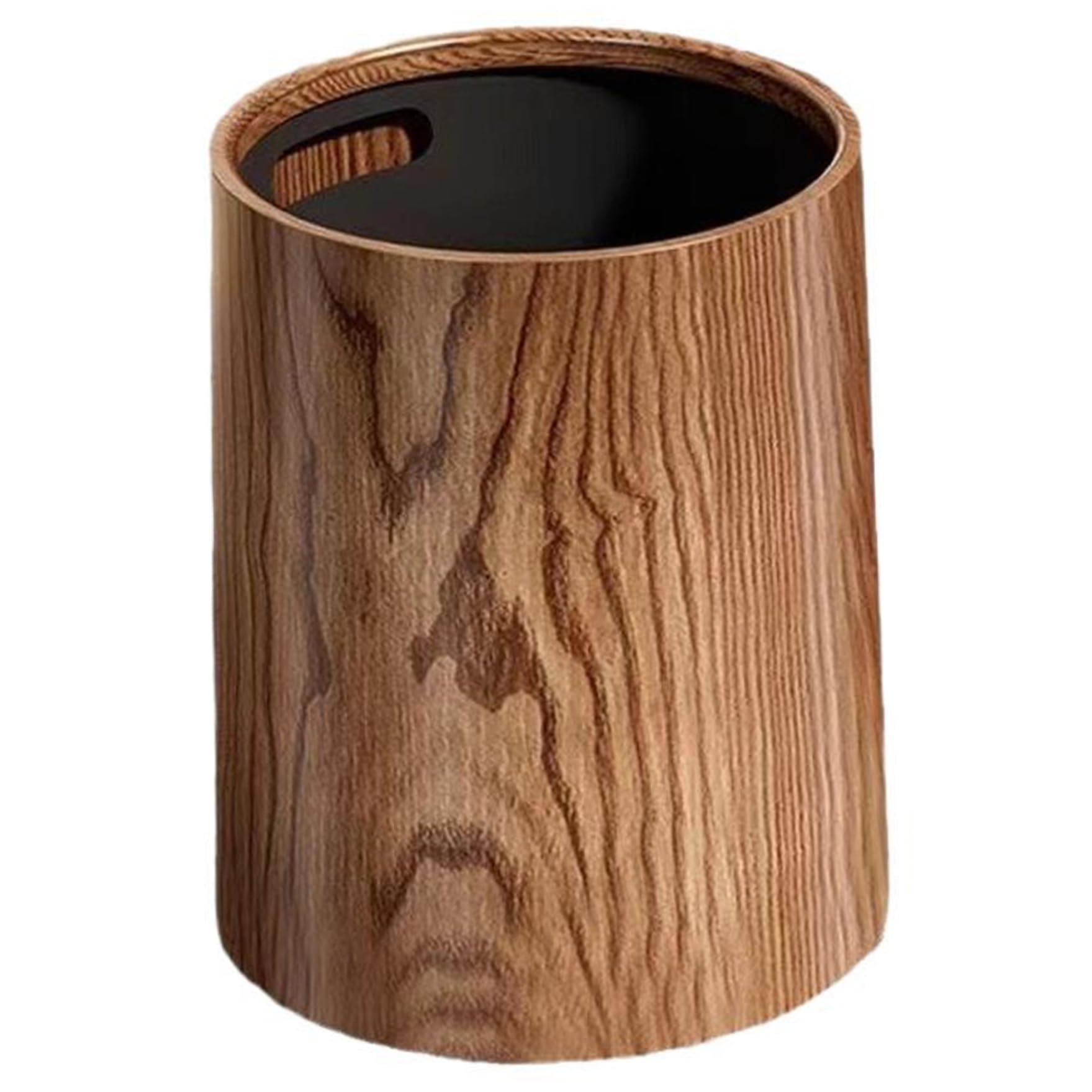 Bote de basura de PP doble capa con acabado elegante de madera para estancias modernas