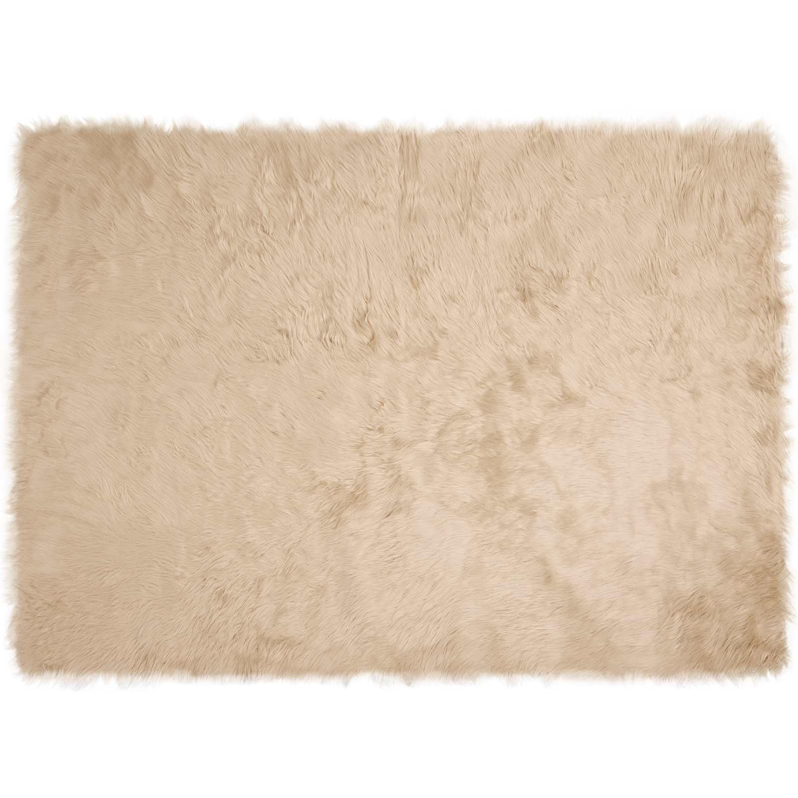 Tapis salon fausse peau de mouton moelleux à poils longs shaggy beige