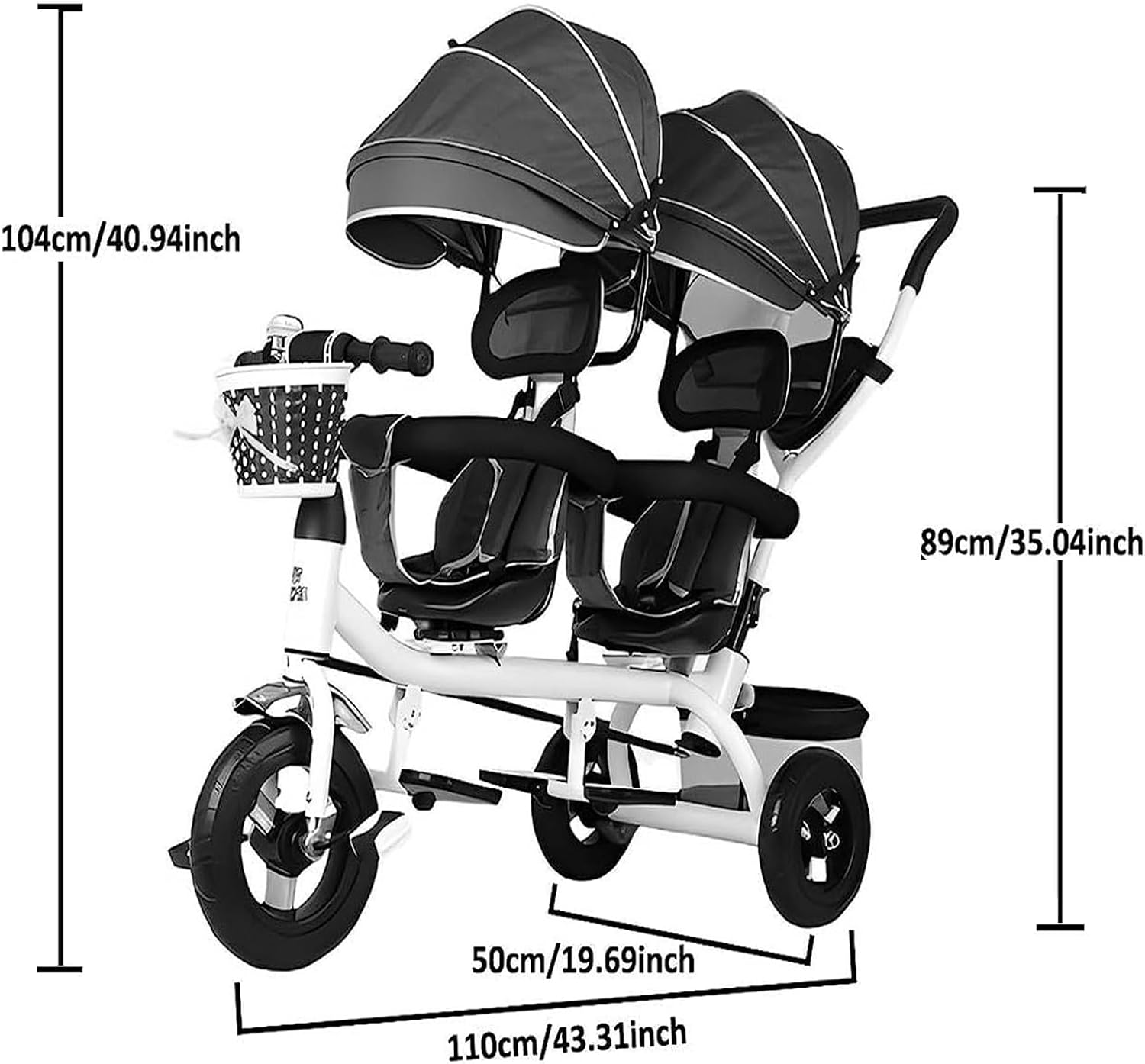 Tricycle for Toddlers Age 3-5 - Removable Push Handle, Rotatable Seat, Folding Canopy, and Safety Harness Storage - Great for Twins Items Gifts - Kids Trike, Easy to Assemble (Color : Grey)