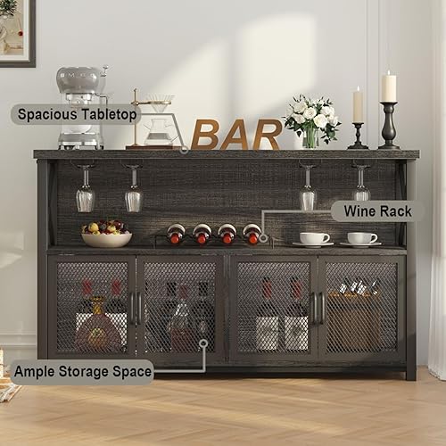 Miniatura 3 de LVB Gabinete de Bar de Vinos, Gabinete Industrial de Barra de Café para Licor y Vasos, Aparador Buffet Moderno con Estante de Almacenamiento, Bar