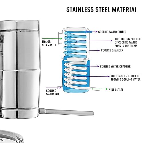 Miniatura 4 de VEVOR Destilador de alcohol de agua de 70 L de 185 galones de acero inoxidable 304 caldera de fabricación de vino sin alcohol kit para el hogar con