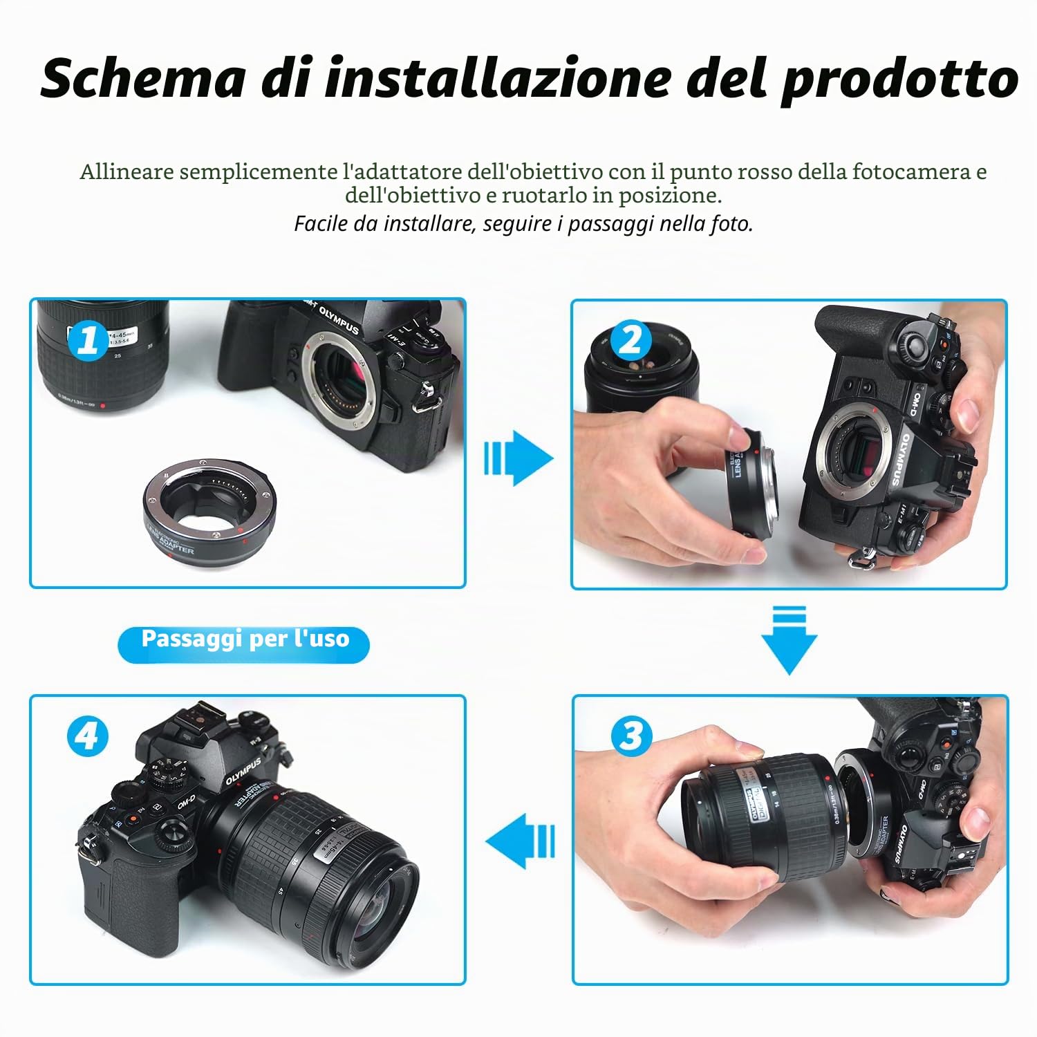 FOTGA Aggiorna Anello adattatore elettronico AF autofocus per obiettivi 4/3 su Micro Quattro Terzi (MFT, M4/3) per Olympus Pen & per fotocamera Panasonic Lumix DMW-MA1 MMF-2 MMF-3