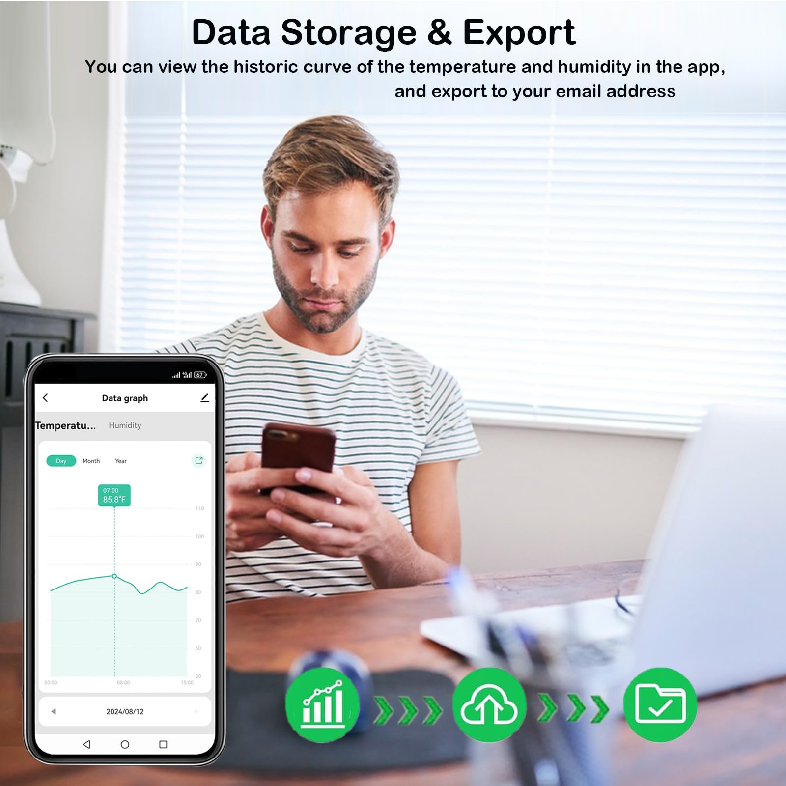 Termómetro higrómetro WiFi: sensor inteligente de humedad de temperatura con alarma de notificación, almacenamiento y exportación de datos, monitor de temperatura calibrable, compatible con Alexa (2