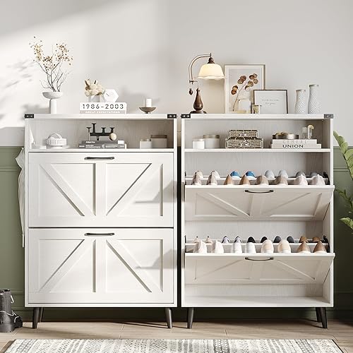 Miniatura 4 de Zapatero con 2 cajones abatibles, armario de almacenamiento de zapatos para entrada, organizador de zapatos independiente con almacenamiento