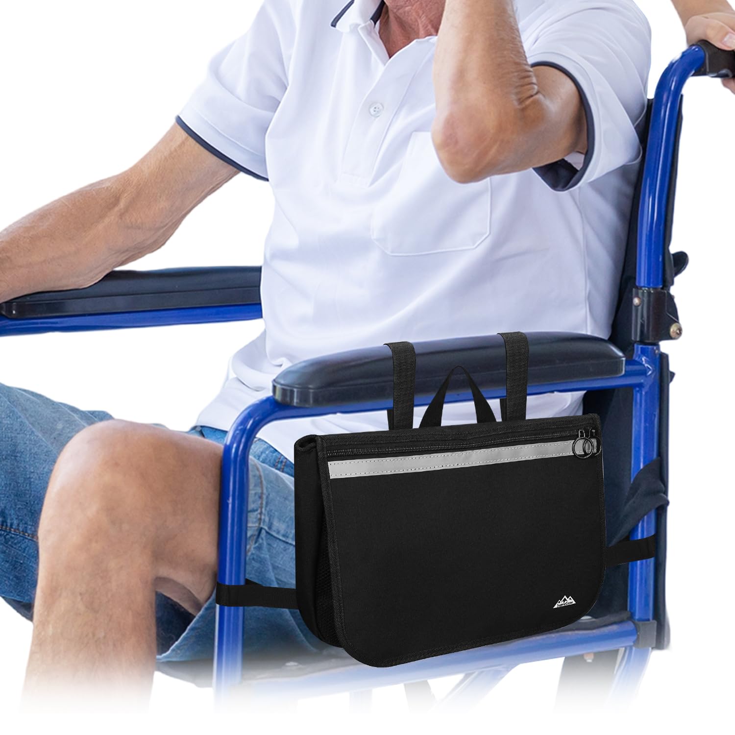supregear Wheelchair Carry Bag - Accessories Pouch for Rollator, Walkers, Power Wheel Chairs and Knee Scooters - Side Armrest Storage Organizer for Elderly Seniors - Lightweight Portable Travel Tote