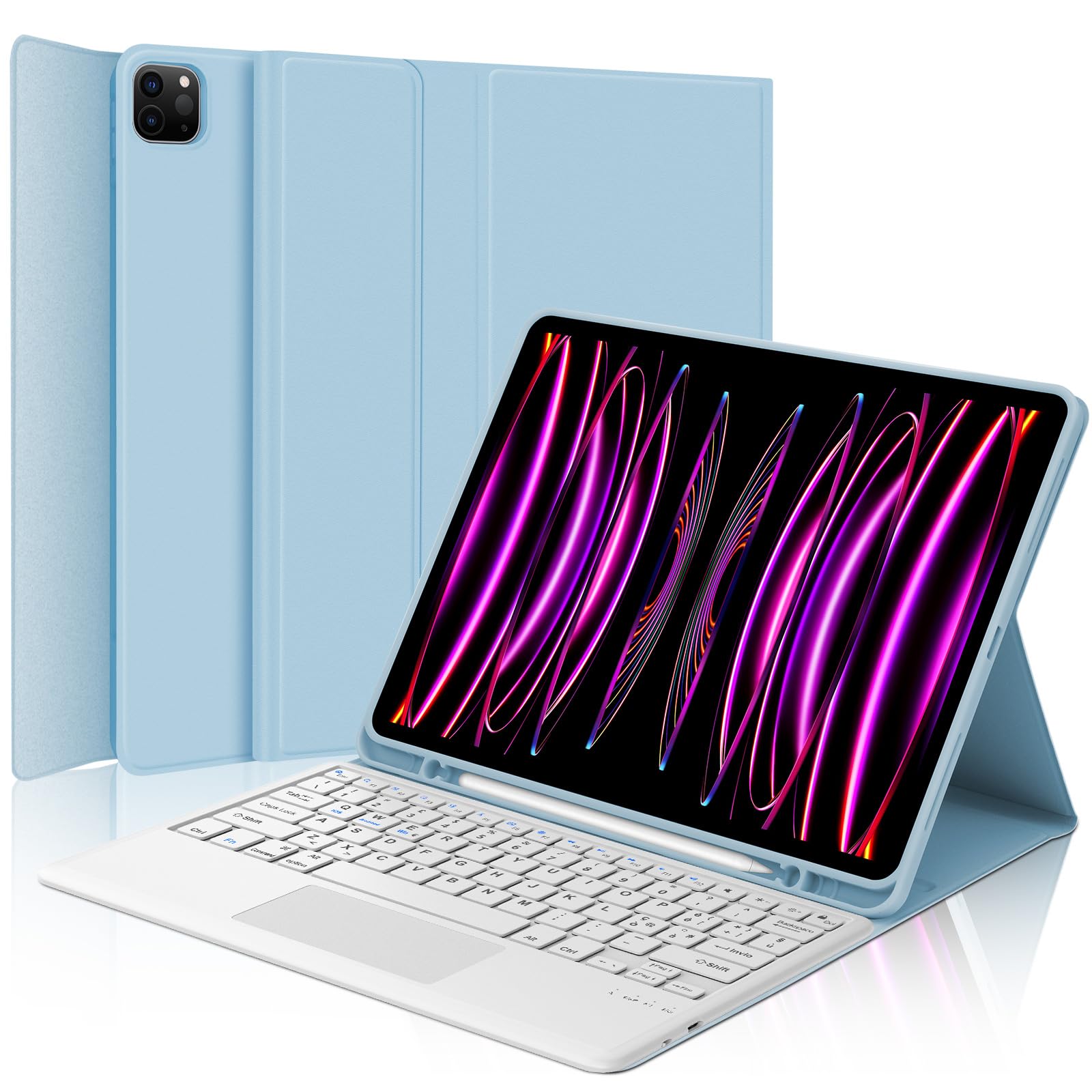 WINCHKING Tastiera per iPad Pro 12.9 con Touchpad, Cover con Tastiera per iPad pro 12.9, Custodia QWERTY Bluetooth Magnetica Keyboard per pro 12.9 pollici 6/5/4/3 Generazione, Azzurro
