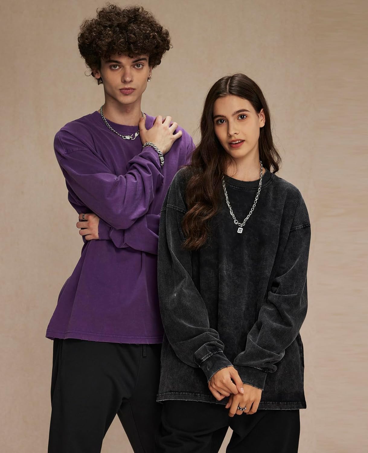 KEEPSHOWING Men's Oversized T Shirts Long Sleeve Shirts for Men Vintage Acid Wash Comfort Colors Crewneck Sweatshirt - Image 7