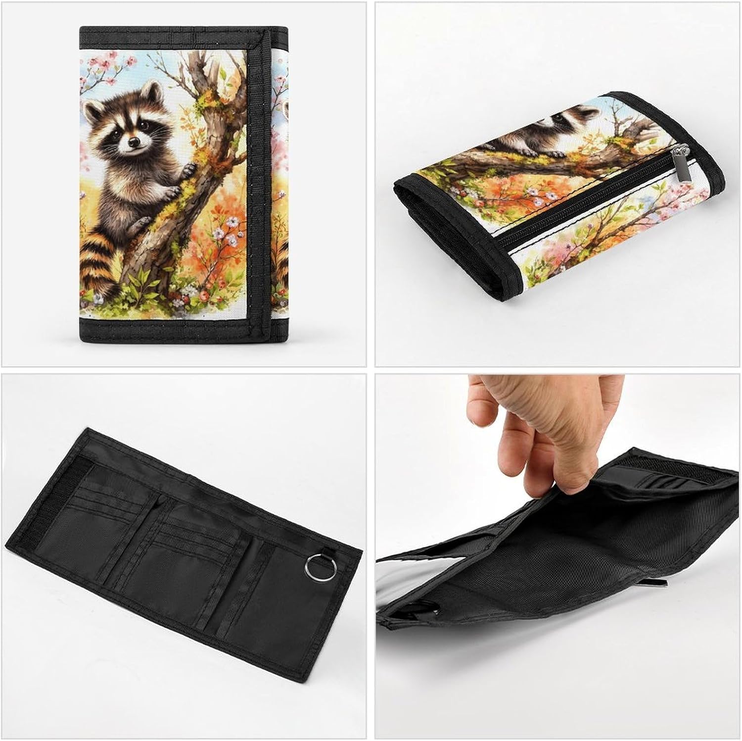 Raccoons Trifold Wallet with Id Window 8 Card Slots Slim Security Wallet Card Cash Coin Holder Outdoor Travel Modern Fashion Purse Gifts for Men Women image 5