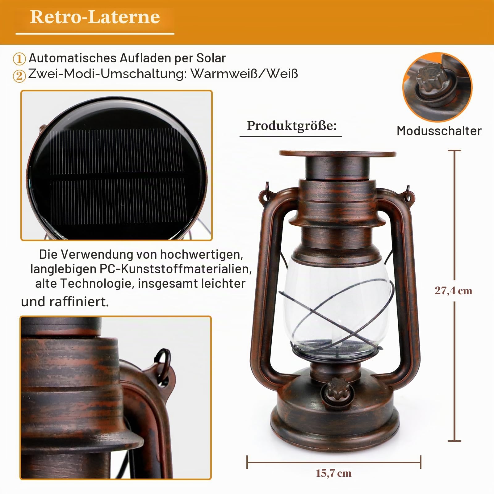 Yinuo Mirror Vintage Solar Laterne 2 Stück, LED Laterne mit Kerzeffekt 2 Beleuchtungsmodi, IP44 Wasserdicht, Hängende Solarlampe für Garten, Terrasse, Balkon, Hof und Camping, Außen Deko