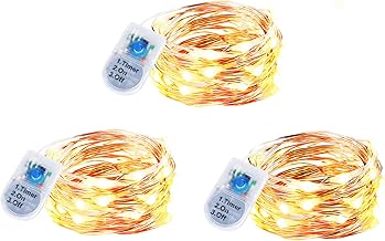 innolife 3 Pack Battery Fairy Lights with Timer, 2M 20 LEDs Copper Wire Fairy Lights CR2450 Battery Operated Waterproof Christmas String Lights Indoor for Bedroom Party Jars Bottle Decor(Warm White)