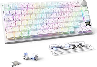 Attack Shark X820 Ultra Wireless Mechanical Keyboard with TFT Smart Display&Knob,75% Bluetooth/2.4GHz/USB-C Wired Gaming Keyboard,Gasket-Mounted Linear Switch with Coiled Cable,for Win/Mac-White