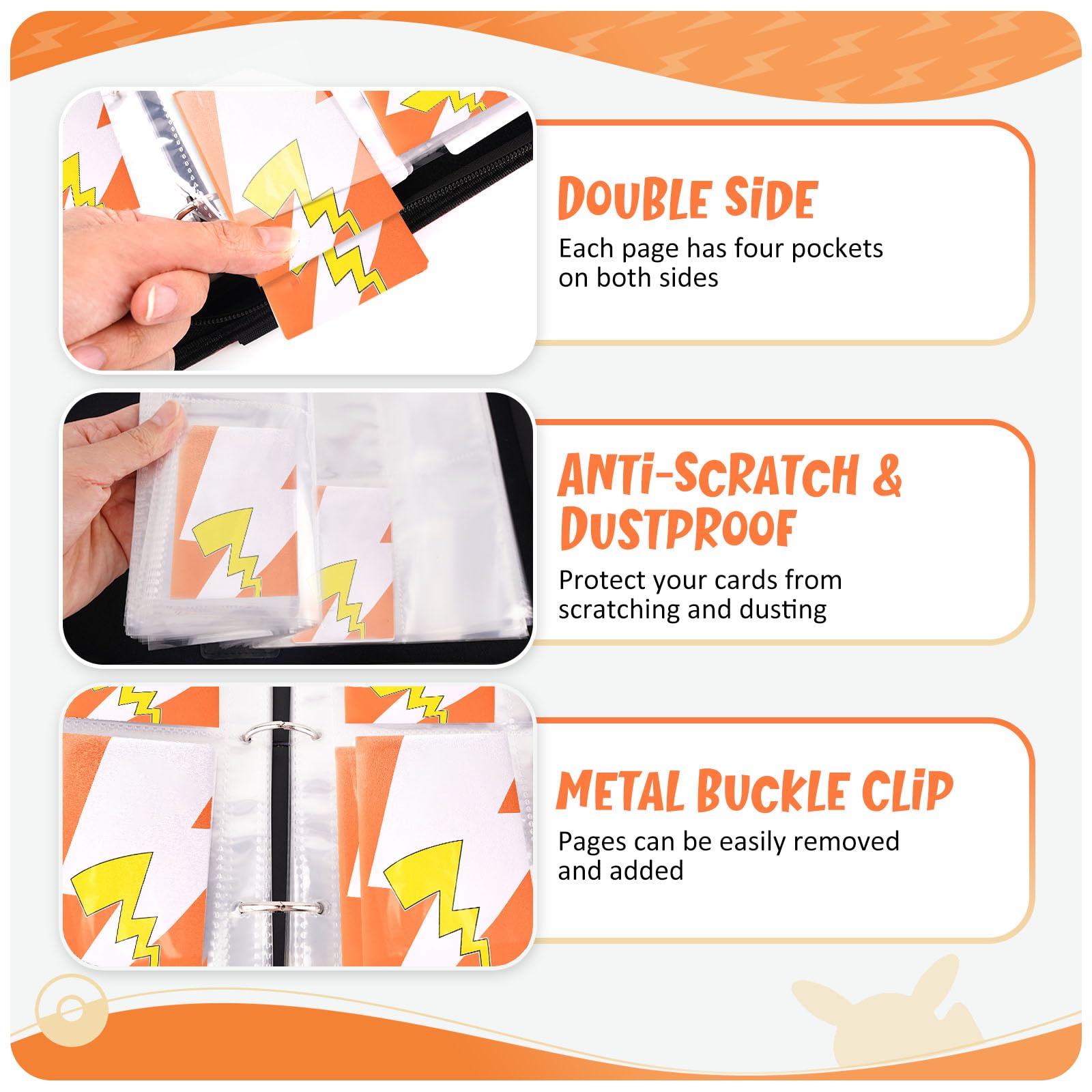Card Binder With 400 Pockets - 50 Removable Pages, Zipper Closure, PU Leather, For Trading Cards