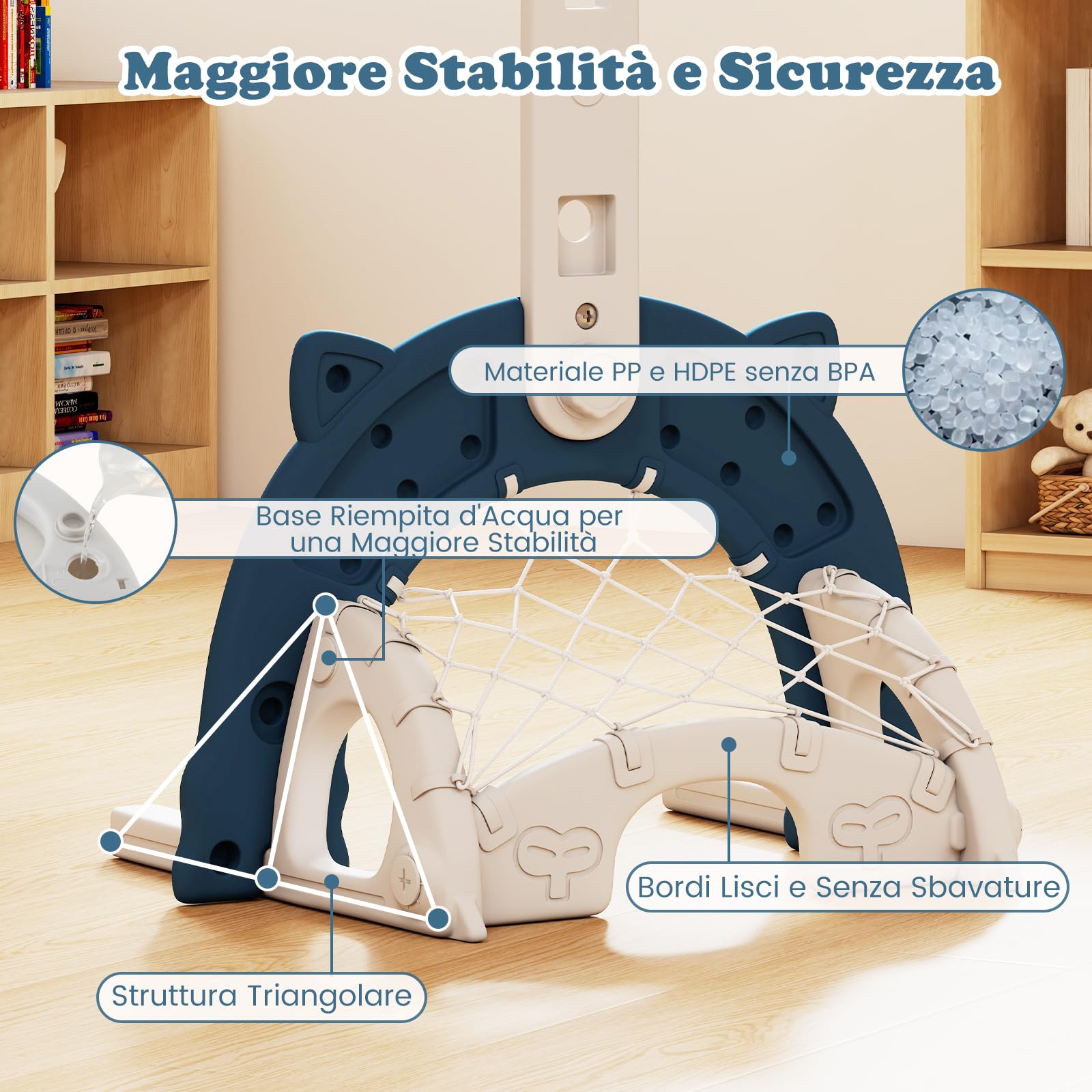 RELAX4LIFE Canestro da Basket 3 in 1 Regolabile in Altezza per Bambini, Pieghevole e Smontabile con Giochi di Calcio e Golf, Centro Sportivo per Bambini dai 3 Anni in Su (BLU)