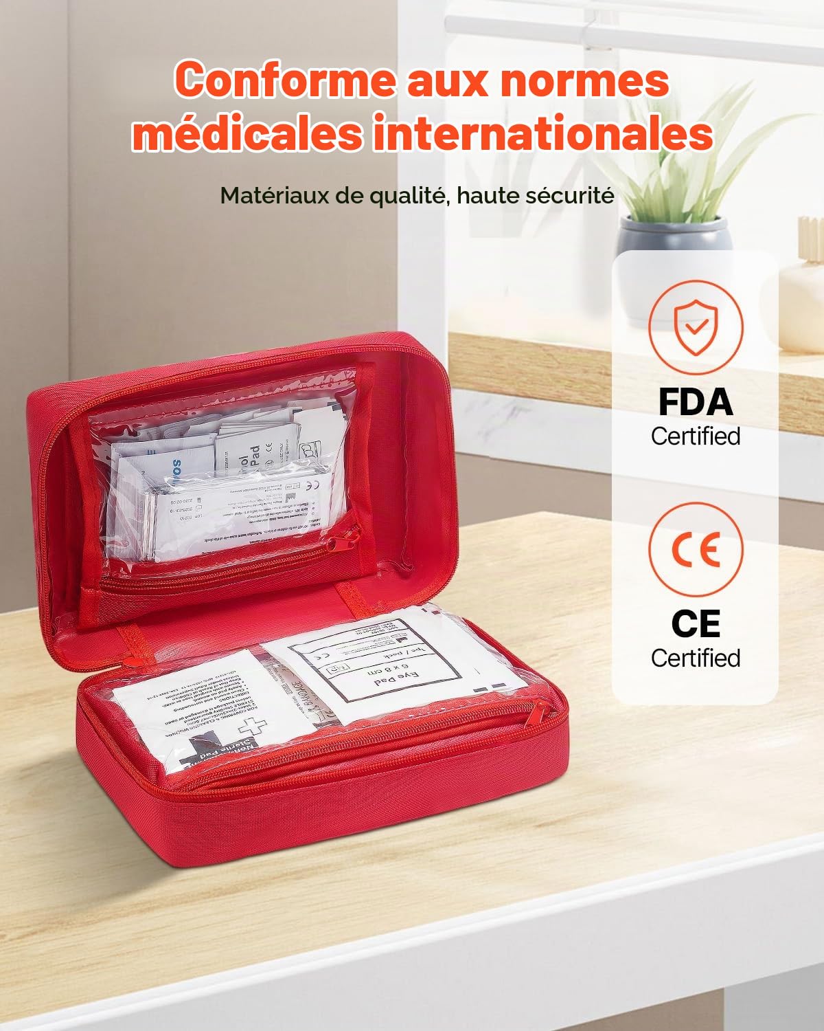 VEVOR Trousse Premiers Secours en Nylon 600D Kit Sac de Survie 500 PCS Fournitures Médicales d'Urgence, pour Maison, Voiture, Bureau, Voyages, Camping, Camion, Randonnée, Sport, Urgences en Extérieur