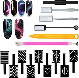 PhantomSky 15Pcs/Set Nail Magnet Tool Set, Magnet Stick Nail Magnet Pens Magnet Plate Soak Off Cat Eye Gel Polish Nail Art for DIY Magic Cat Eye 3D Gel Nail Polish Nail Art Decoration