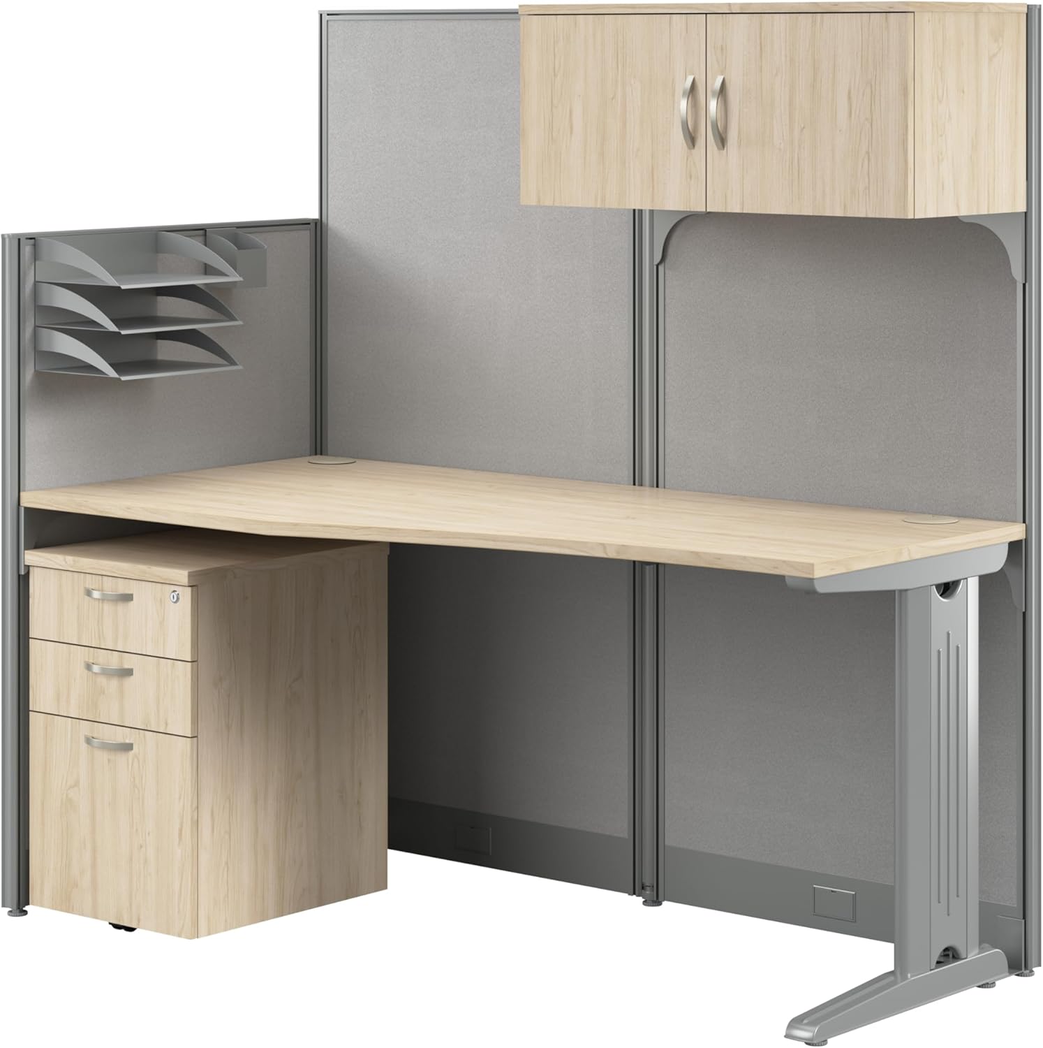 Bush Business Furniture 65-inch Straight Cubicle Desk with Storage, Drawers, and Organizers, Single Workstation, Office in an Hour Collection, Natural Elm