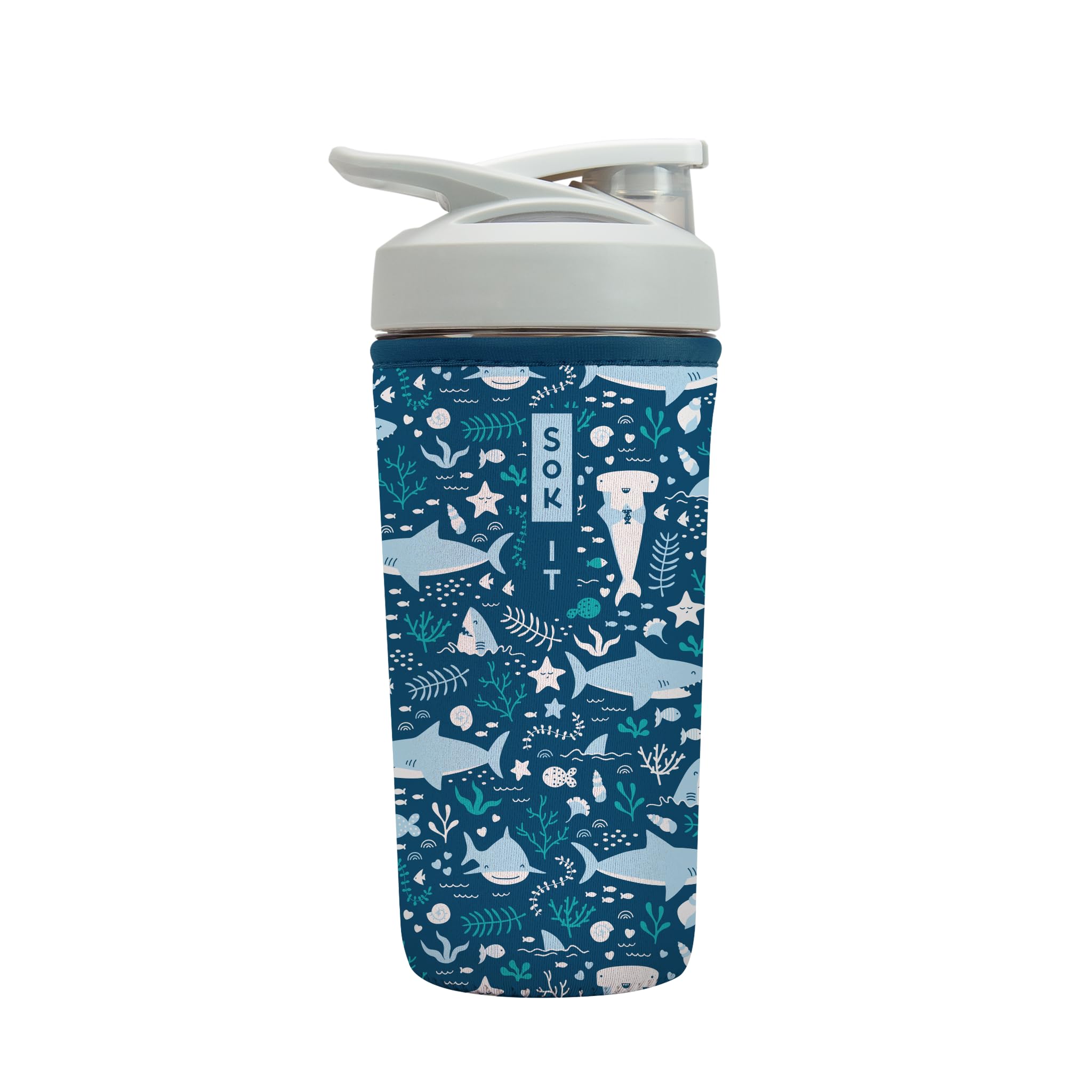Sok It BotlSok Protein Blender Shaker Bottle Sleeve Insulated Neoprene Cover (Happy Sharks, Fits 28oz Blender)