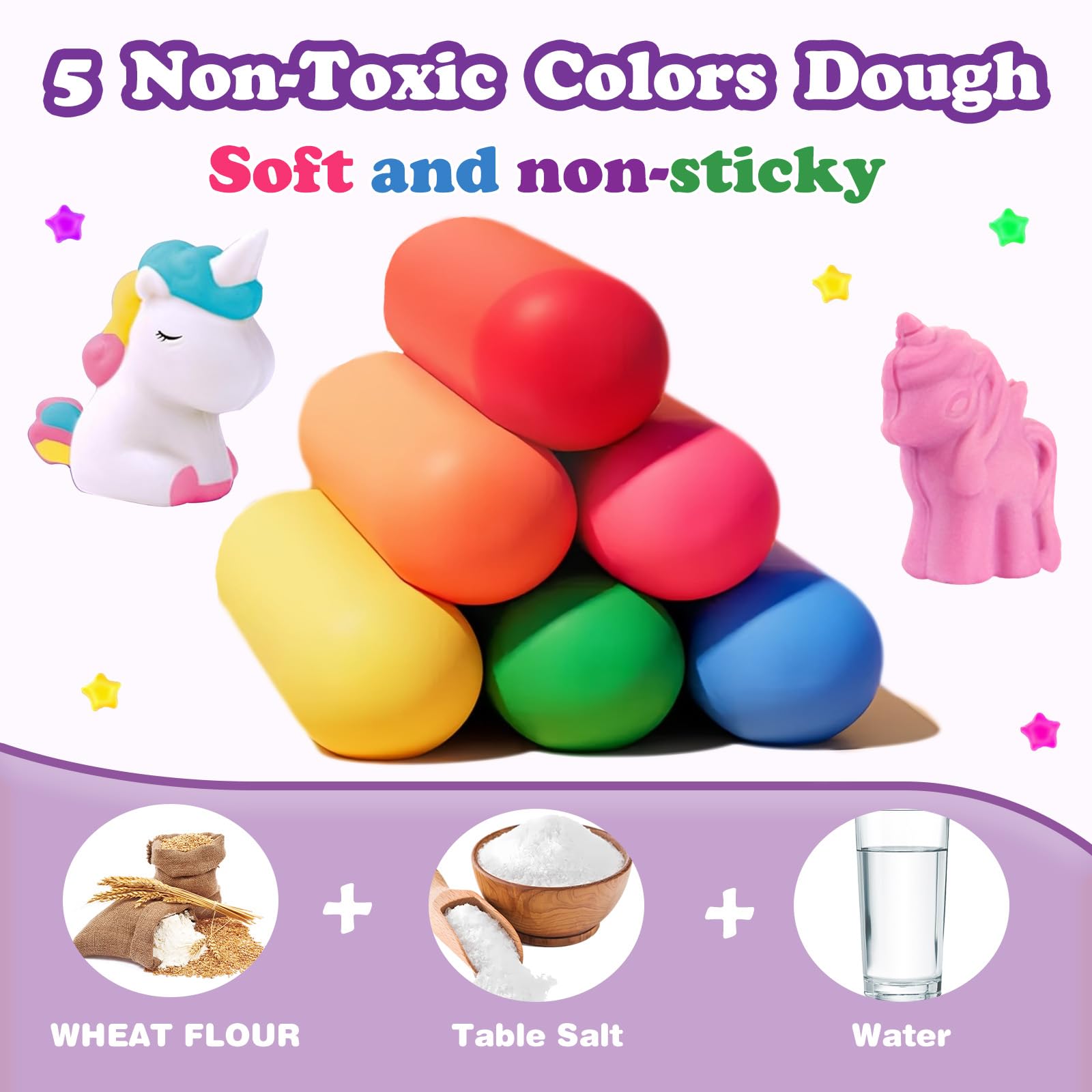 Unicorn Play Dough Sets for Kids Ages 2-4, Play Color Dough Ice Cream Tool Kit with Clay Molds and Tools, Arts and Crafts Playdough Accessories Birthday Christmas Gifts