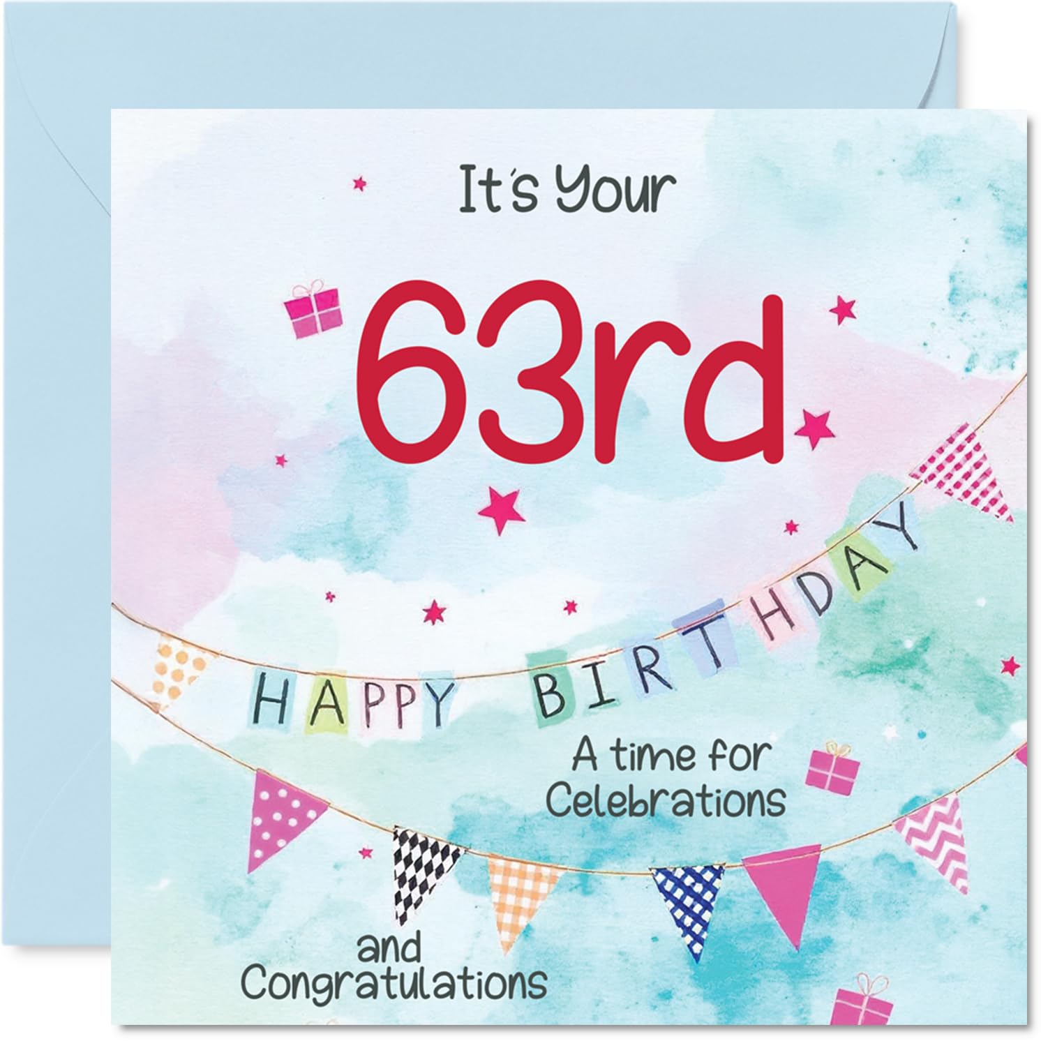 63rd Birthday Cards for Men - Party Bunting - Happy Birthday Card for 63 Year Old Man Husband Neighbour Dad Friend, 145mm Bday Greeting Cards