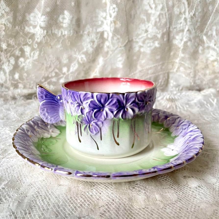 【レア）蝶とすみれのバルボティーヌカップ&ソーサー　スミレ　フランスアンティーク Amazon.co.jp: レア）蝶とすみれのバルボティーヌカップ
