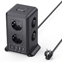 2 M Ciabatta Multipresa con Interruttore,8 AC 4 USB Torretta Presa Multipla