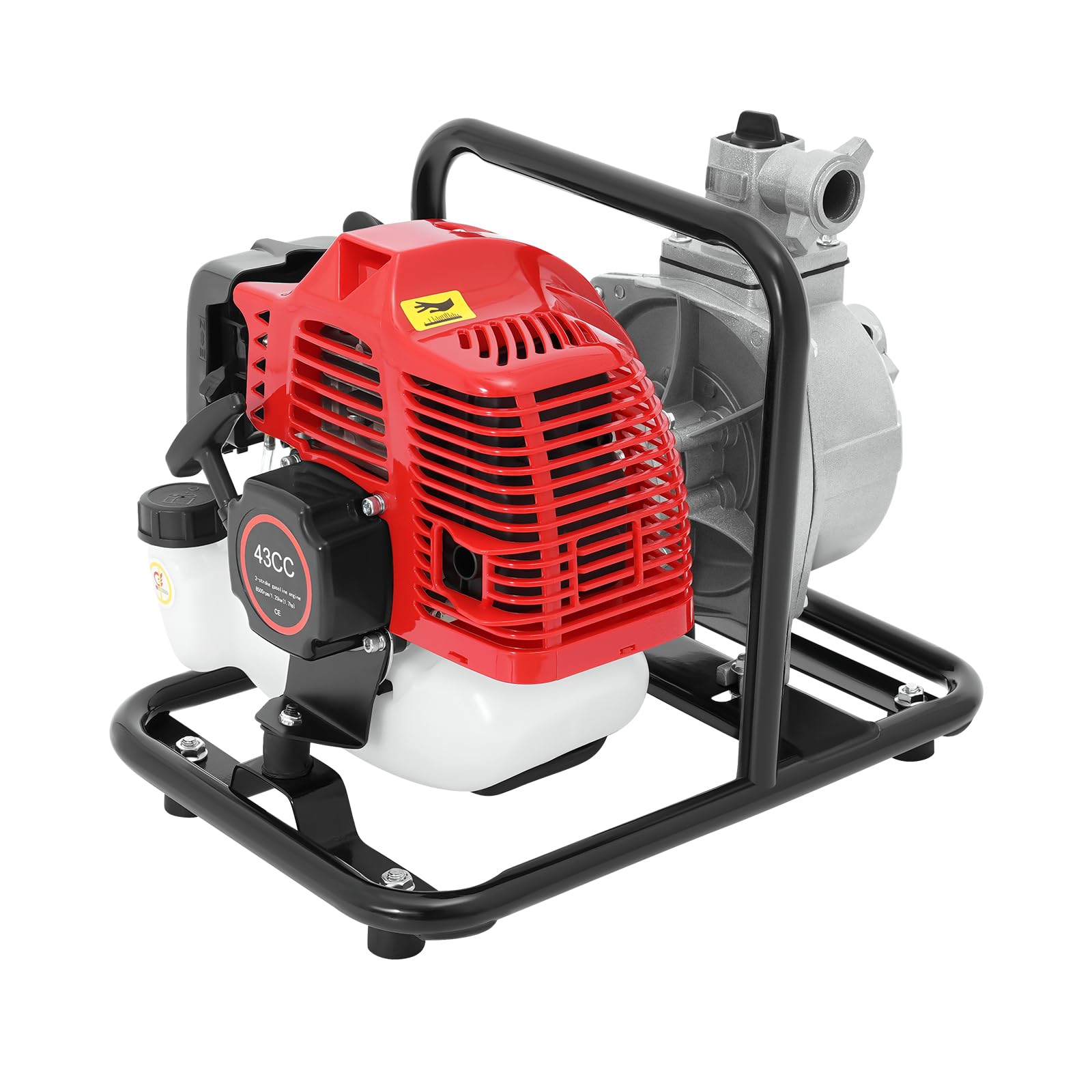 Pompa dell'acqua a benzina da 1,7 CV, autoadescante, da giardino, 2 tempi, 43 cc, 1 pollice, con tubo di aspirazione da 2 m, rosso, portata 10 m³/h, altezza di mandata 30 m, per giardino, irrigazione