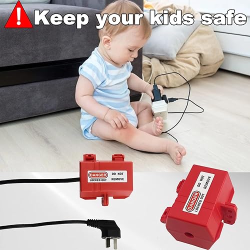 Miniatura 4 de Bloqueo de enchufe con etiqueta de bloqueo, enchufe eléctrico antitáctil de grado industrial de 110 V y bloqueo de enchufe de termostato, bloqueo de
