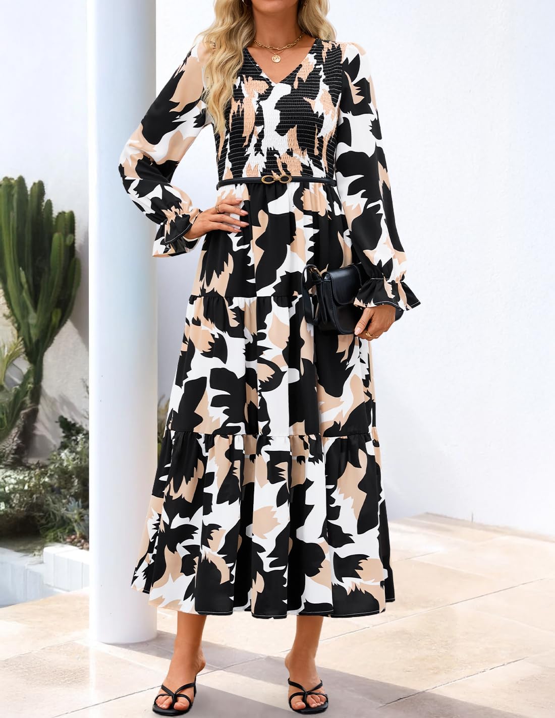 ZESICA Womens Floral Boho Maxi Dress 2026 Spring Summer Casual Long Sleeve V Neck A Line Flowy Wedding Guest Dresses - Image 2