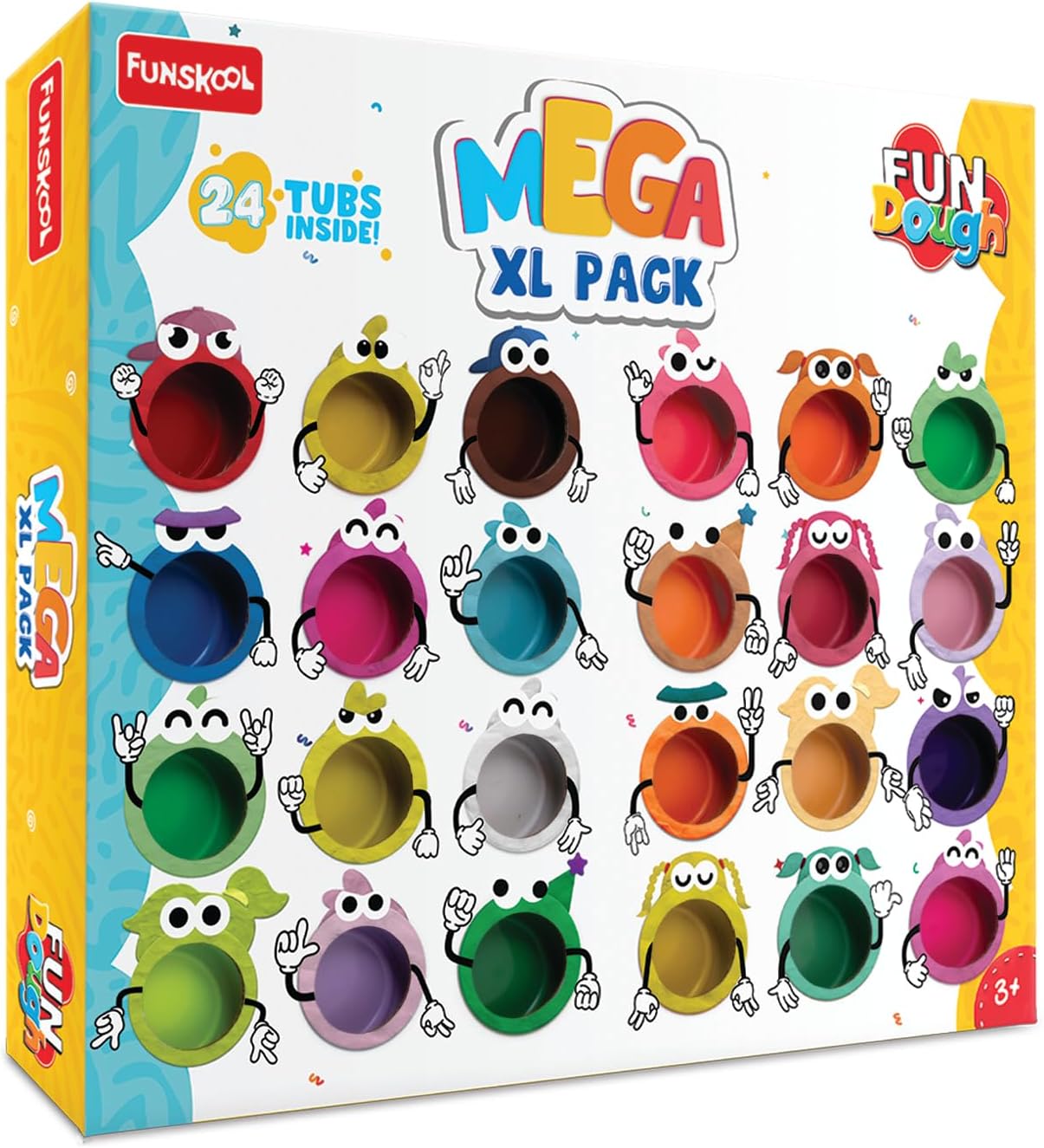 Fundough Funskool Mega XL Pack, Play Dough, Art and Craft Set for Kid, 24 Colorful Tubs of 25g Each (600g Total), Learning, Fun & Engaging, Multicolour, Gift Set for Kids, Age 3+ Years
