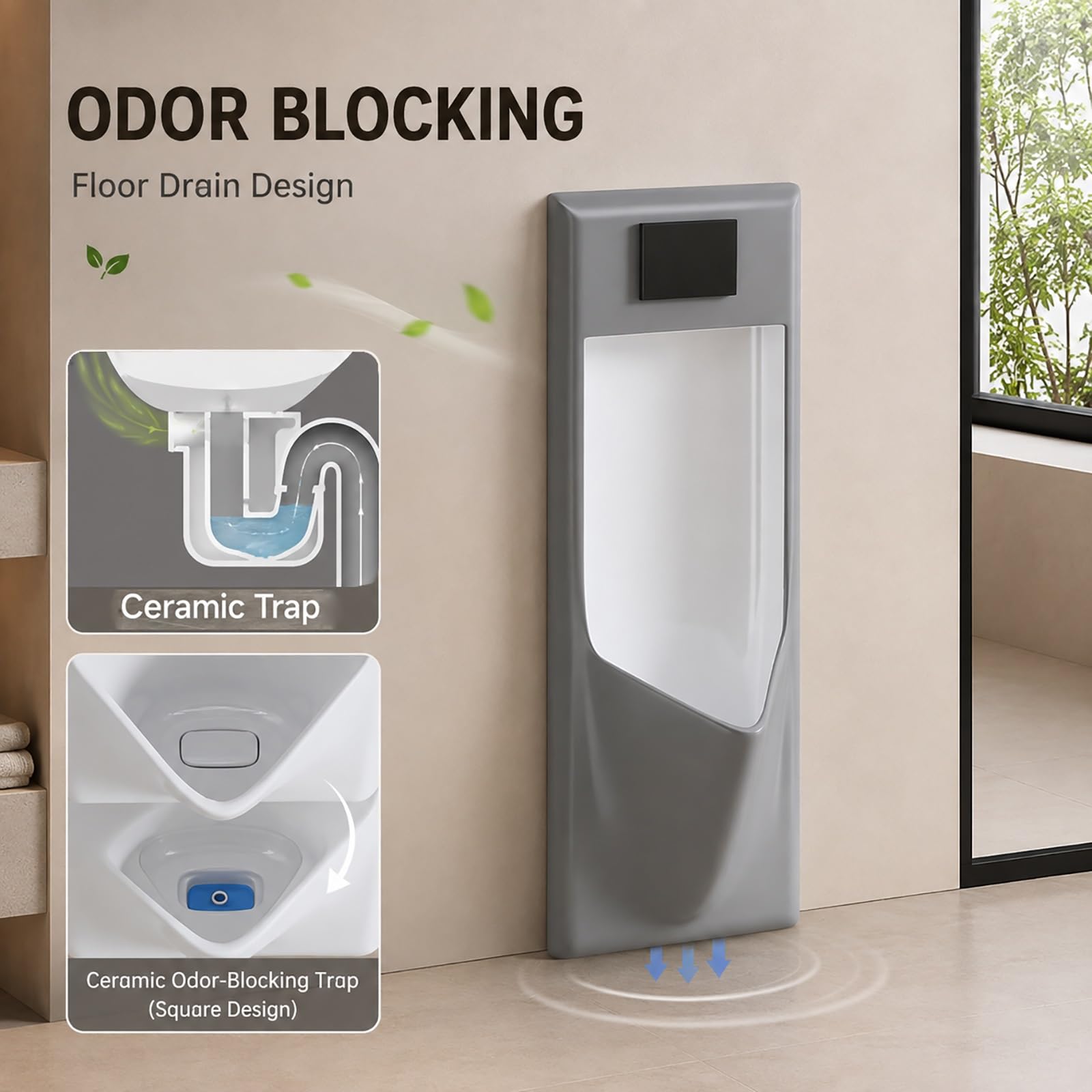 Urinoir Mural, Chasse D'Eau Automatique à Capteur, Urinoir en Céramique | 7 Pouces, Gain Place, Bouchon Vidange Intégré, Conception Embarquée pour Toilettes, Hôtels, Bureaux