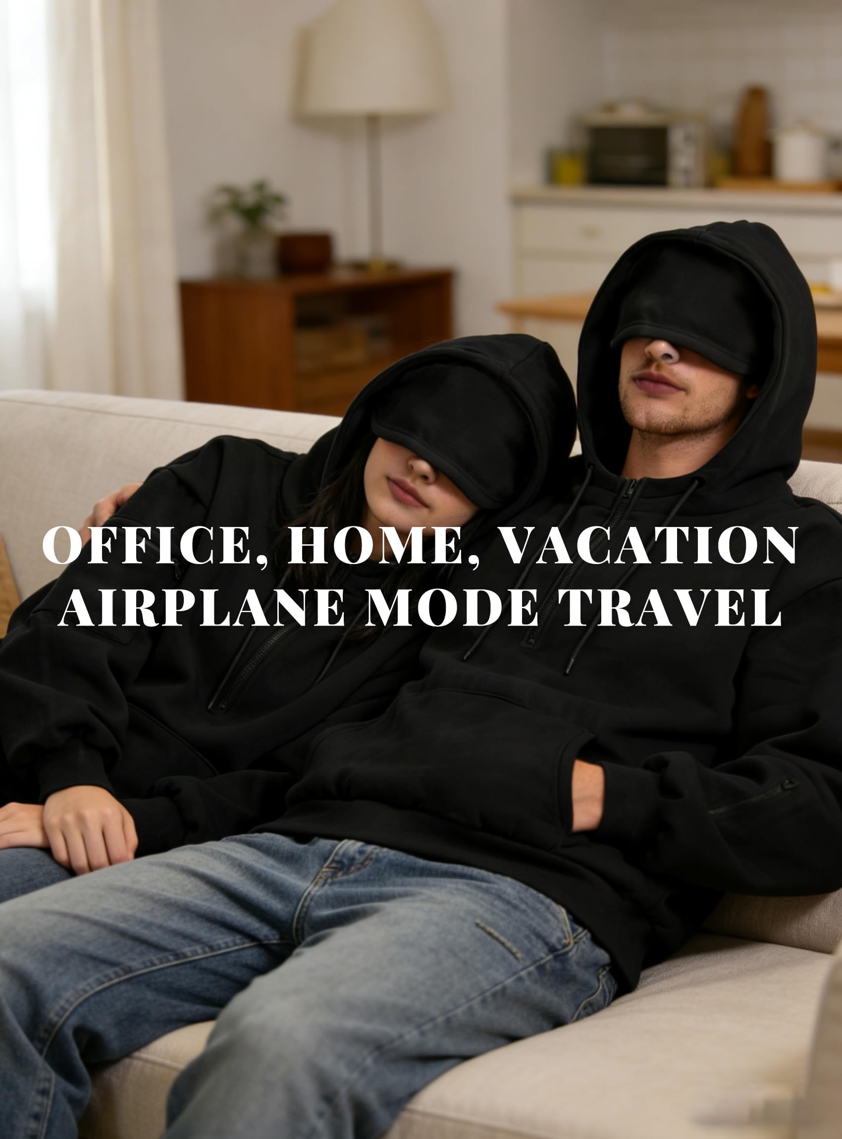 Uomo Felpa con Cappuccio Pile con Maschera per Gli Occhi Pullover | Felpa Uomo Autunno Inverno Calda da Viaggio