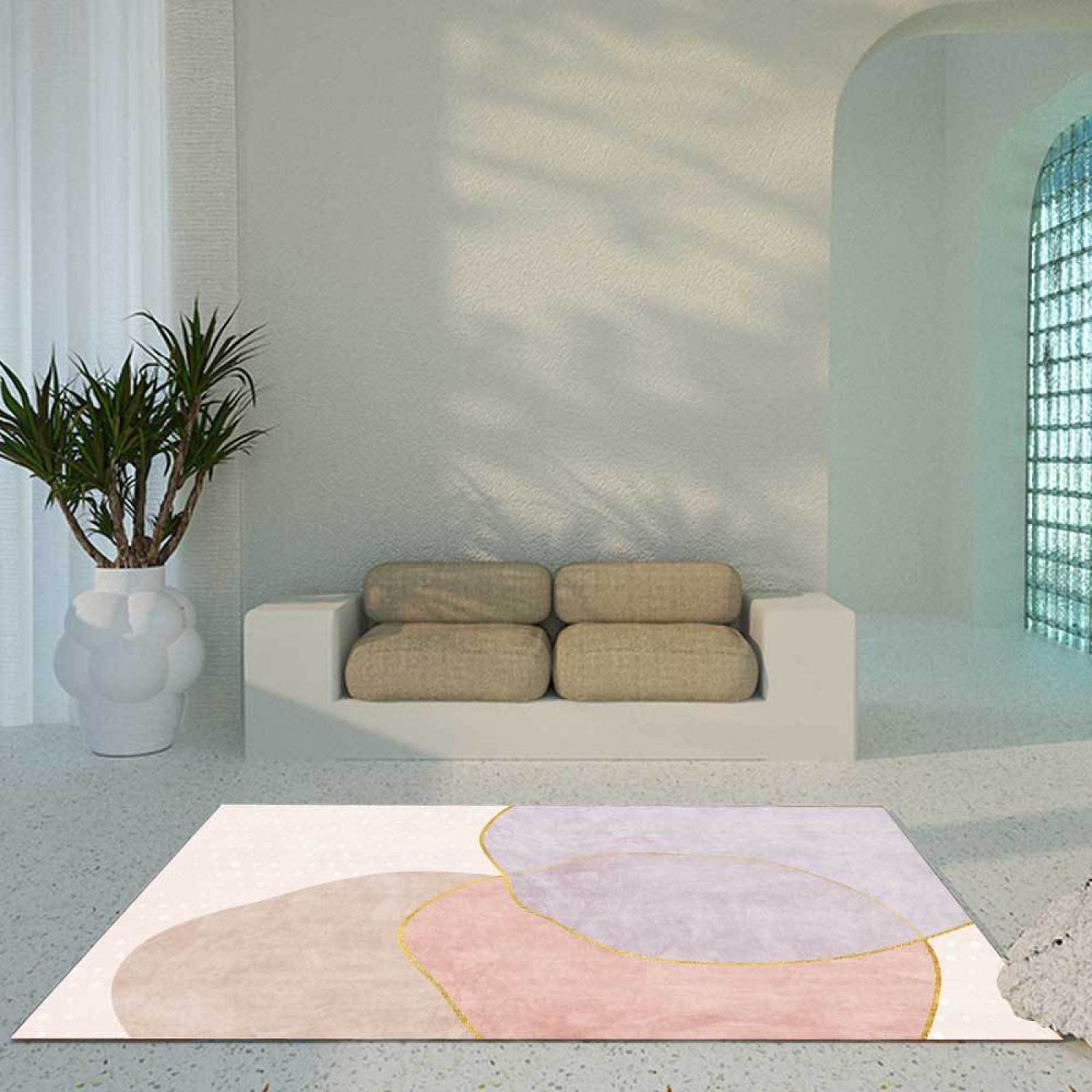 Rururug Grande Rectangular Alfombra 200 x 300 cm Alfombras Pelo Corto Salon Diseño Moderna Dormitorios Comedor, Lavables,Rosa Violeta con lineas Doradas,Rectangular 200 x 300 cm