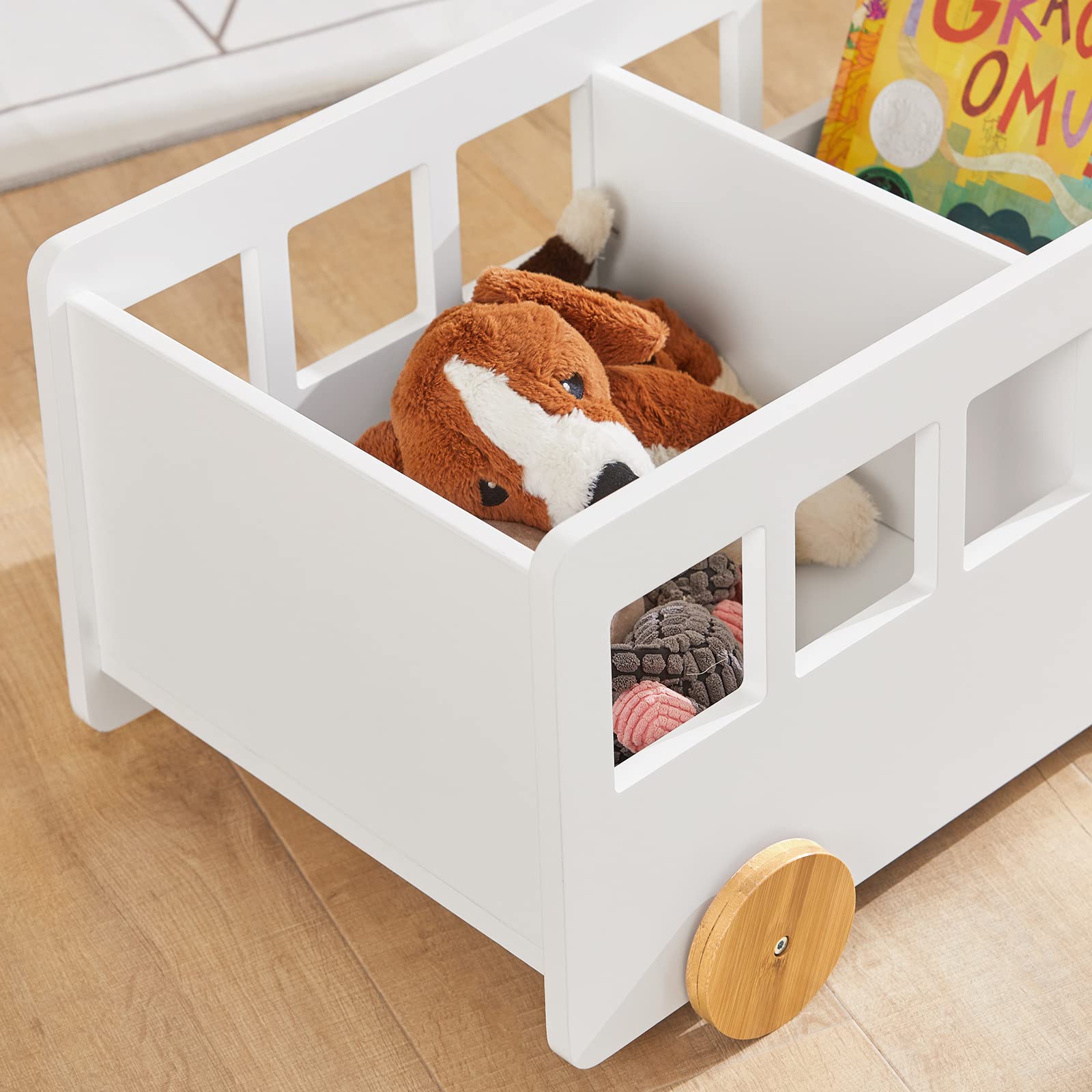 SoBuy KMB41-W Caja Baúl de Almacenamiento para Juguetes con Ruedas Organizador de Juguetes y Libros con 2 Secciones 68 x 43 x 33 cm ES