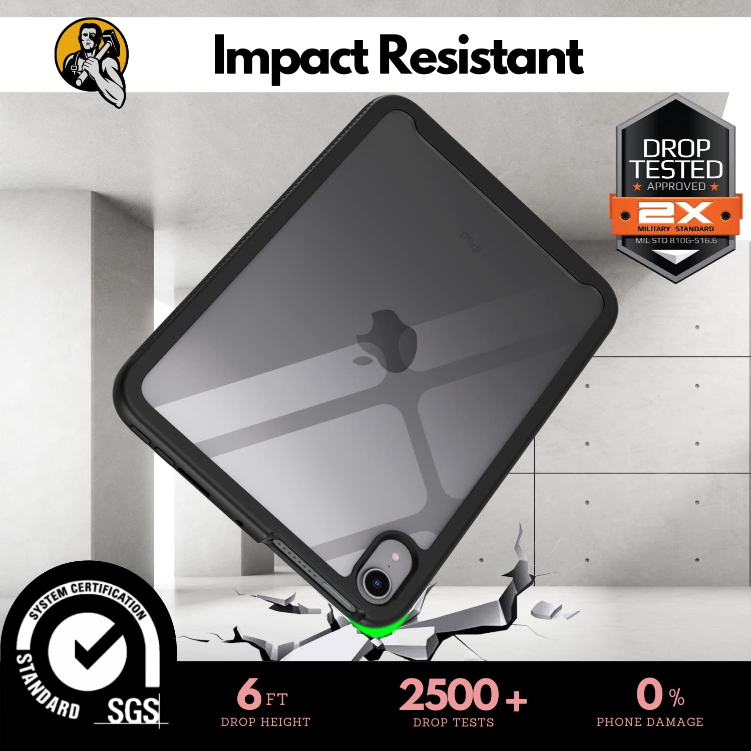 CBUS Funda para teléfono resistente con protector de pantalla integrado compatible con iPad Mini 6 (2021) 6ª generación – cuerpo completo (negro)