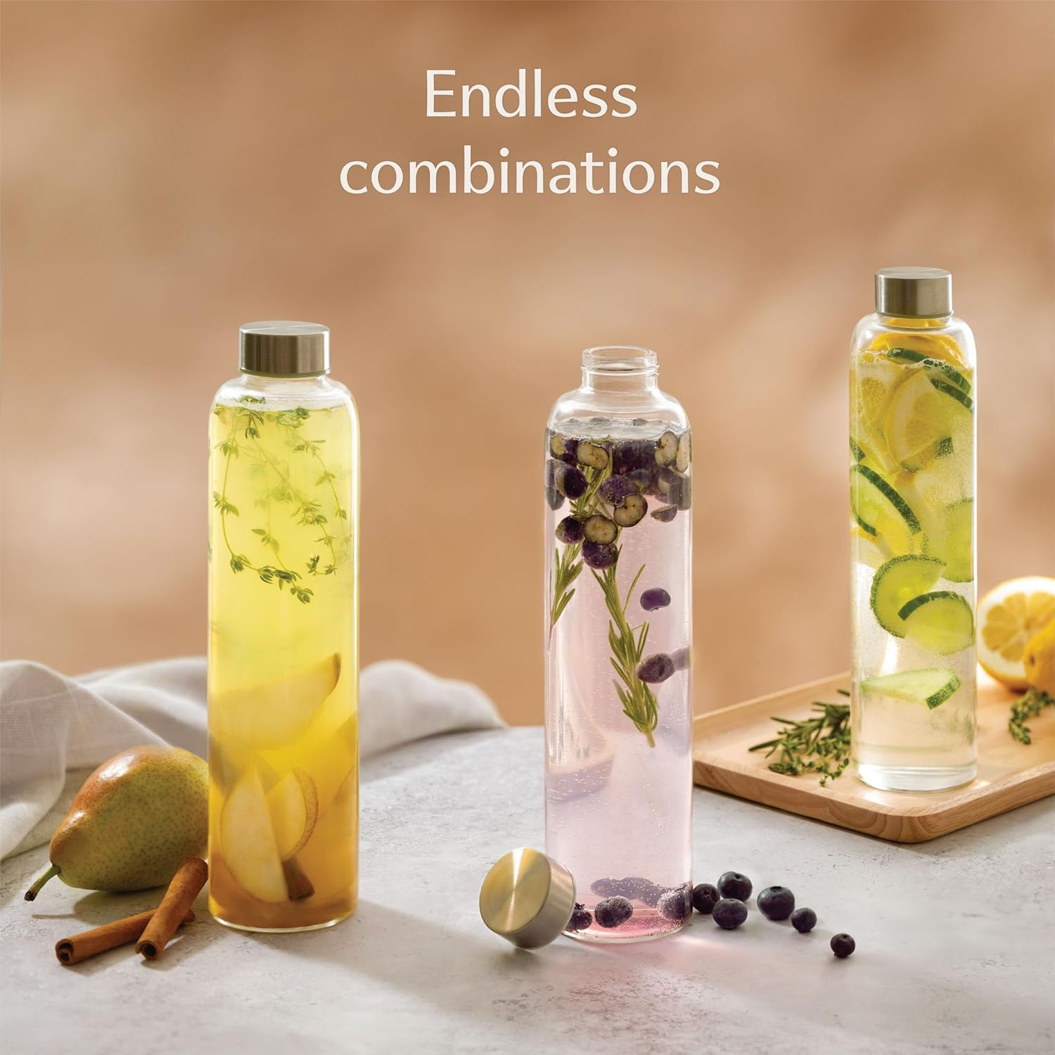 Cosumy Glass Water Bottle 25oz with Felt Sleeve - Borosilicate Glass - Leakproof Lid - BPA Free - Ideal for Work, Travel & Gym (Beige) - Image 7