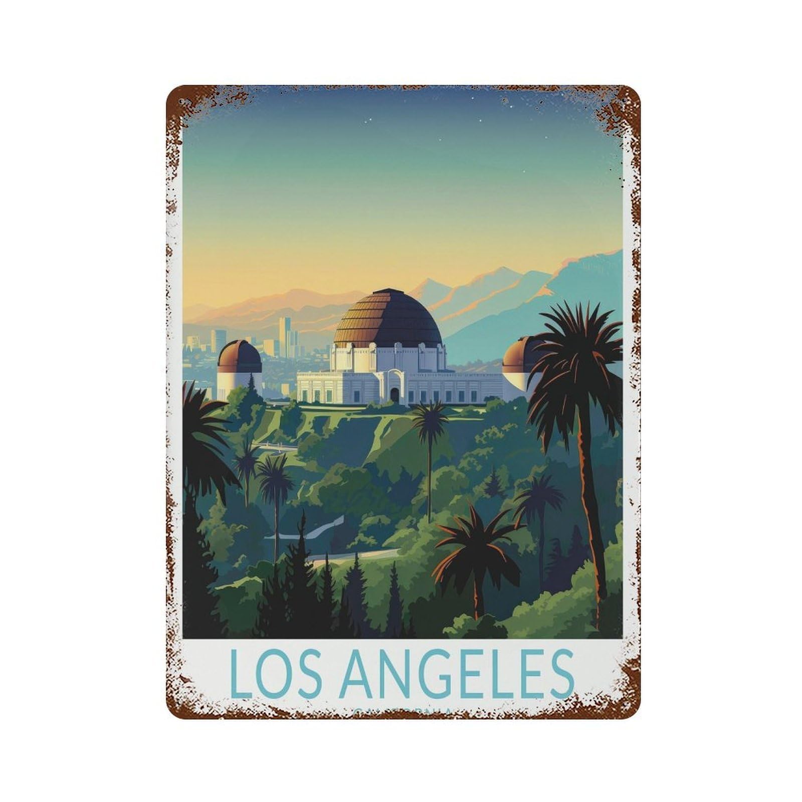 xiaoxiaoshen Los Angeles Travel Griffith Observatory California Custom Personalized Wall Decor Art Metal Tin Poster Modern Home Decor Art Home Bar Shop Decorations Vintage Sign 40x30cm