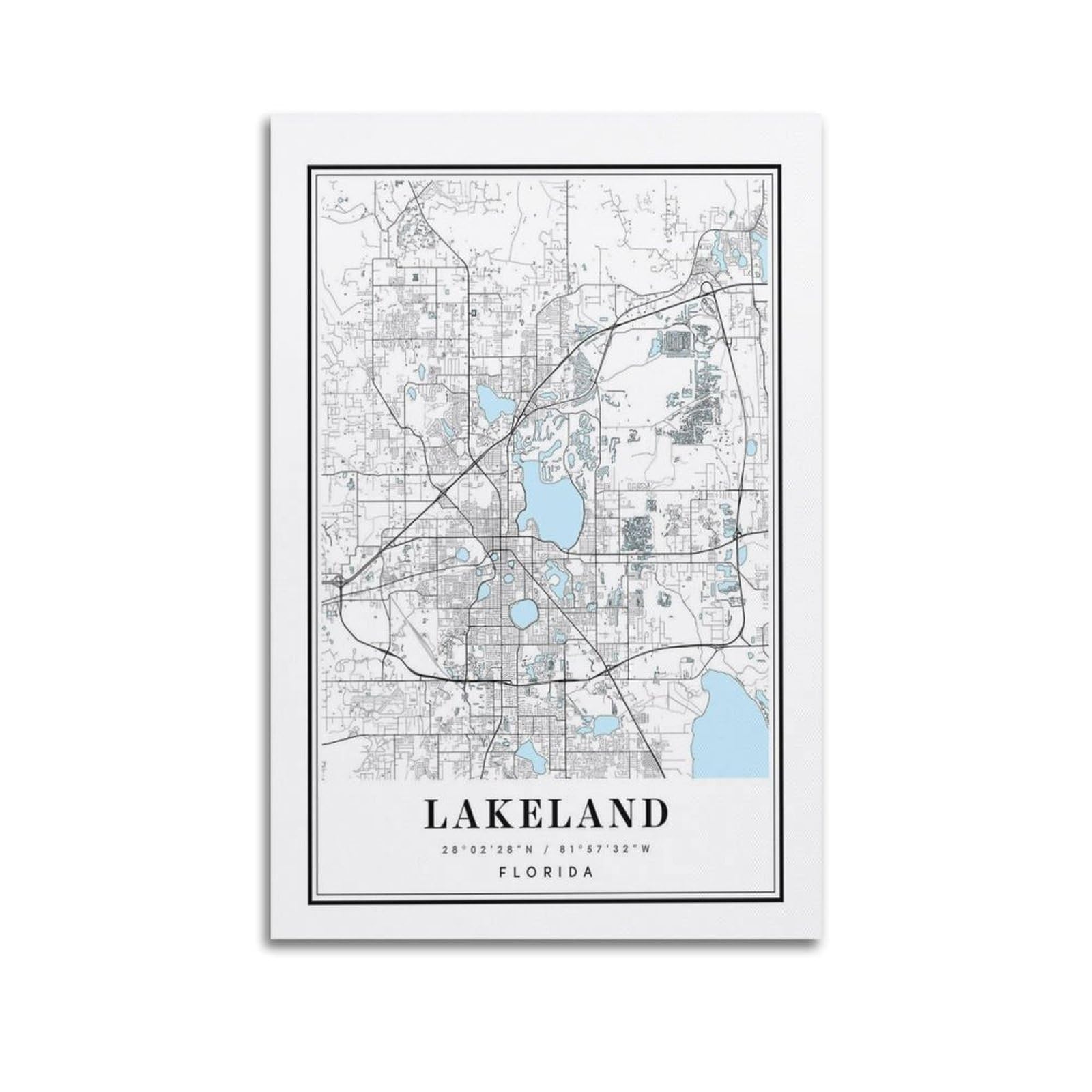 xiaoxiaoshen Lakeland Florida Map Canvas Poster Wall Art Prints Room Aesthetic Murals Bedroom And Living Decorations 20x30inch(50x75cm)